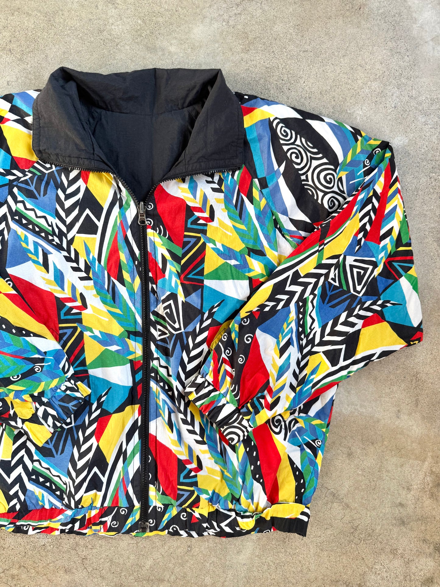 Vintage 1990s Head Reversible Geometric Zip-up Windbreaker Jacket | Large