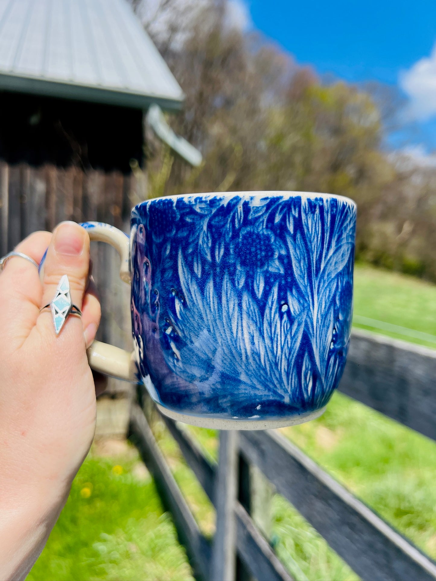 Handmade Ceramic Blue Floral Mug