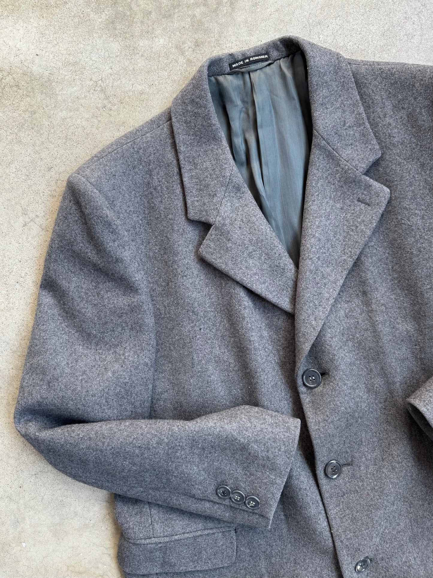 Vintage 1980s Ronald Stewart Grey Wool Overcoat | 46R