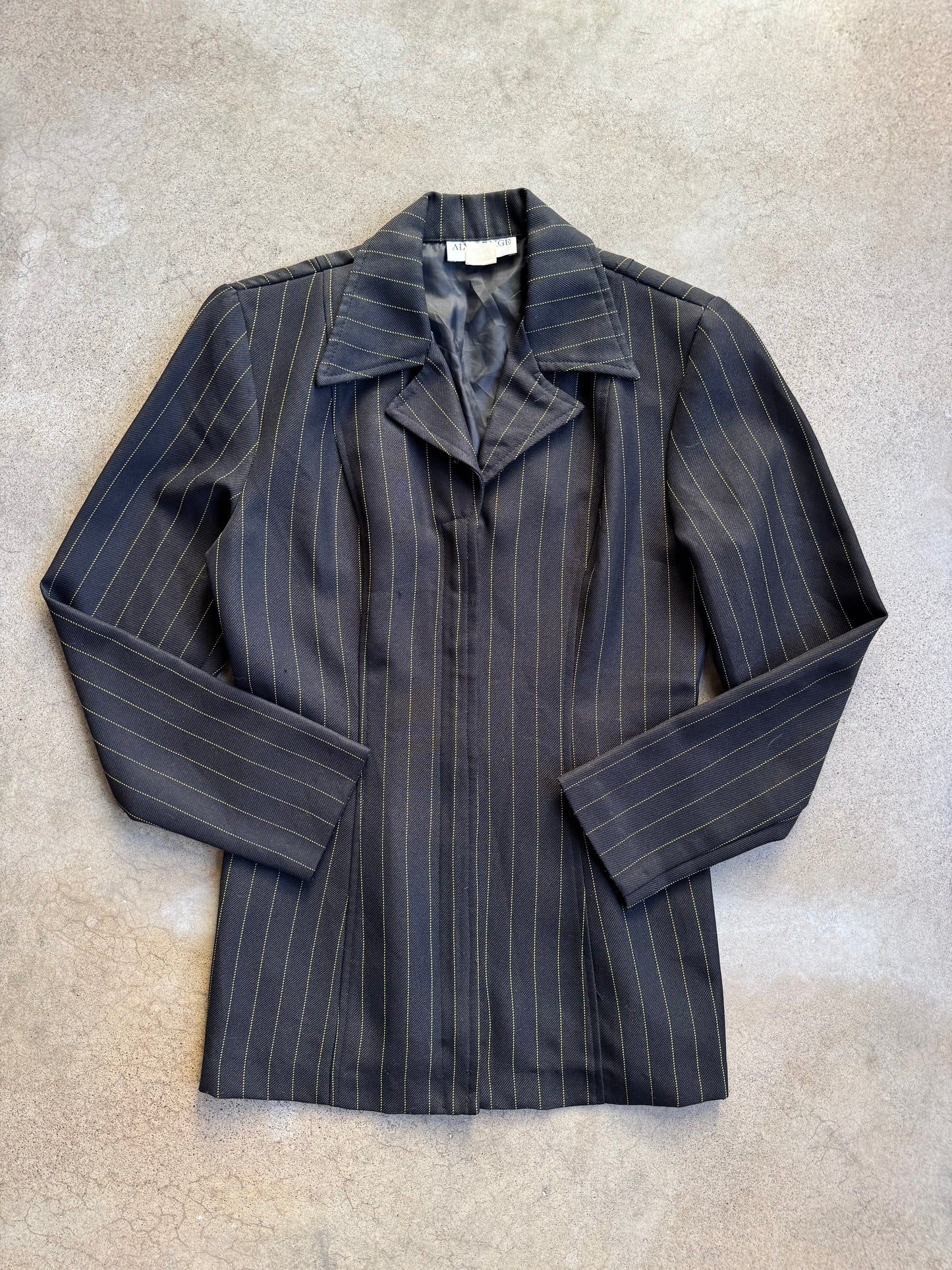 Vintage 1990s Alyn Paige Black & Green Pinstripe Zip-Up Blouse | Small