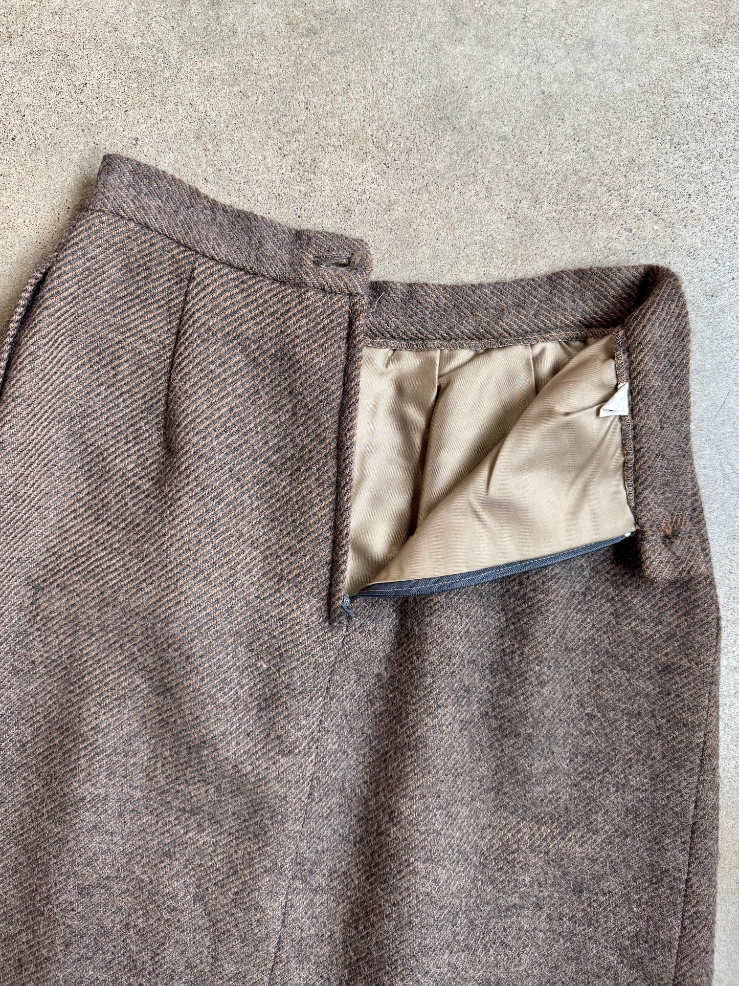 Vintage 1980s Danielli Brown Wool Tweed Two-Piece Skirt Suit | Small