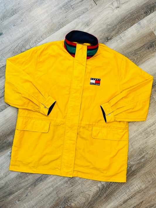 Vintage 1990s Tommy Hilfiger Yellow Raincoat | XL