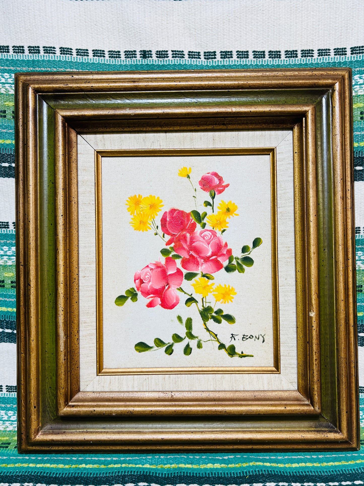 Vintage 1960s Floral Canvas Framed Oil Painting