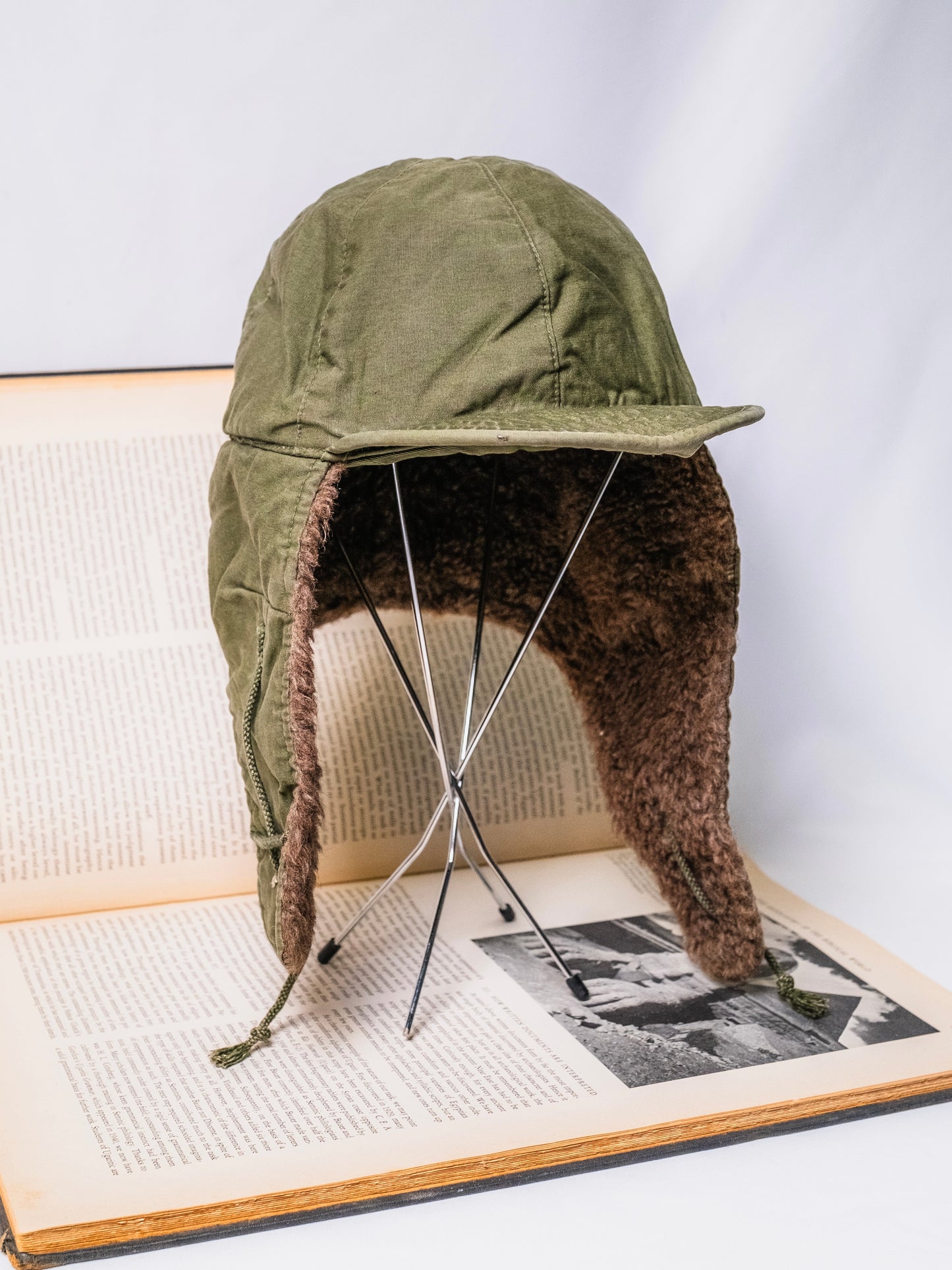 Vintage 1950s Military Issue Wool-Lined Green Field Cap