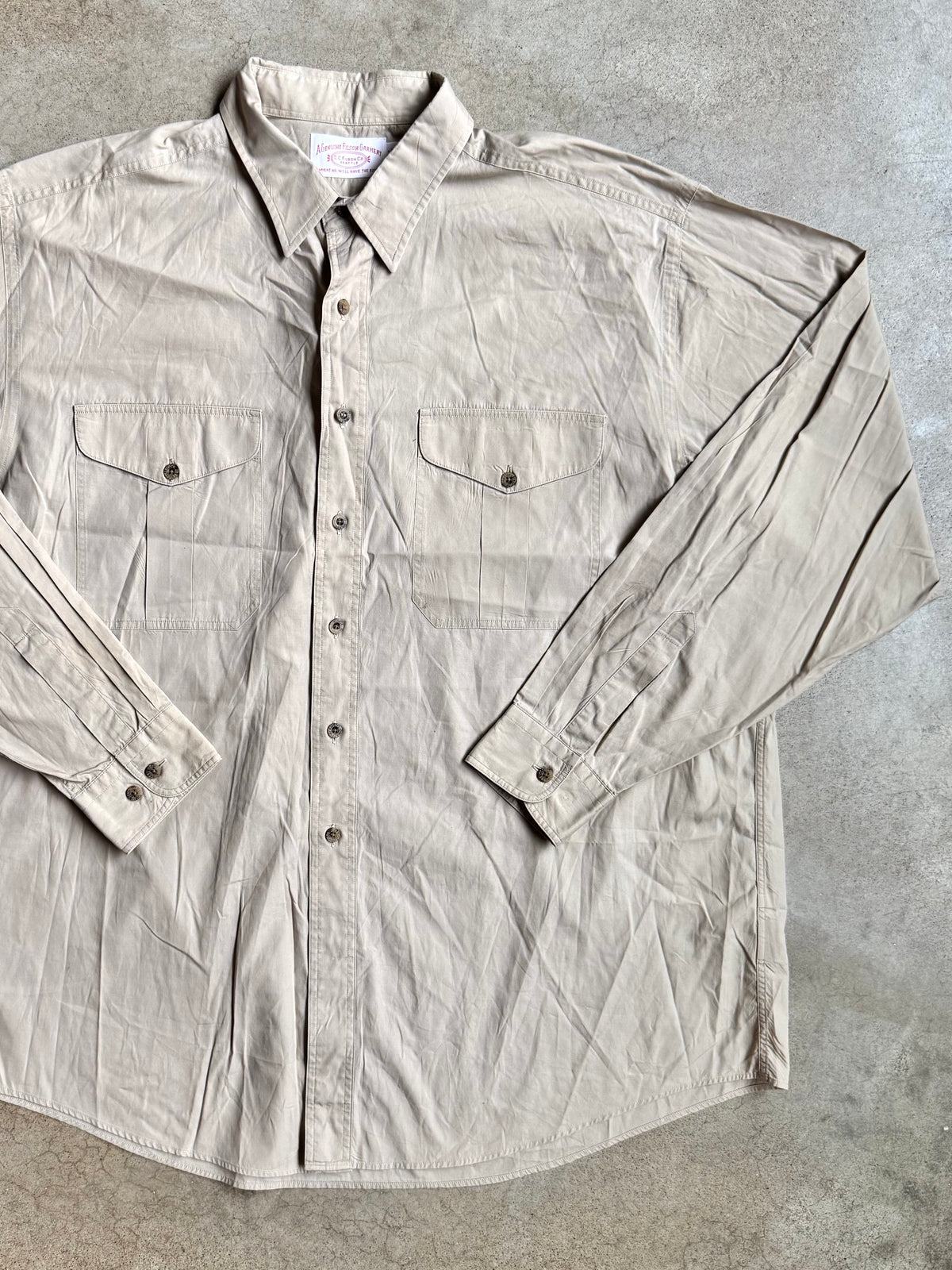 Vintage 1990s Filson Beige Khaki Cotton Utility Shirt | XXL