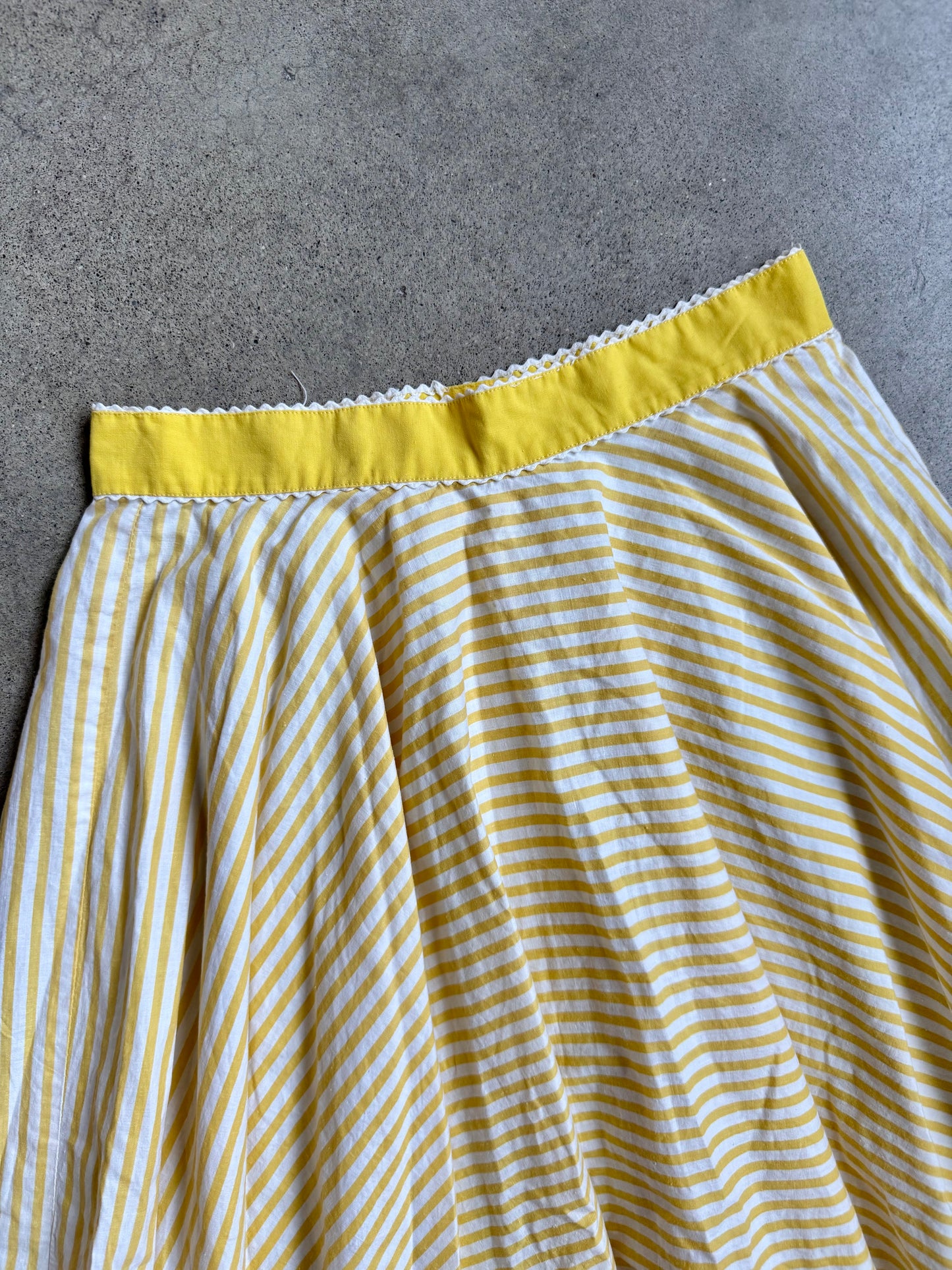 Vintage 1950s Handmade Yellow & White Striped Two-Piece Skirt Set | Small