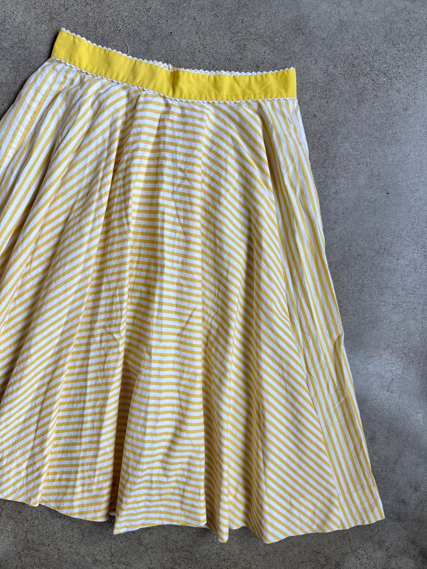 Vintage 1950s Handmade Yellow & White Striped Two-Piece Skirt Set | Small