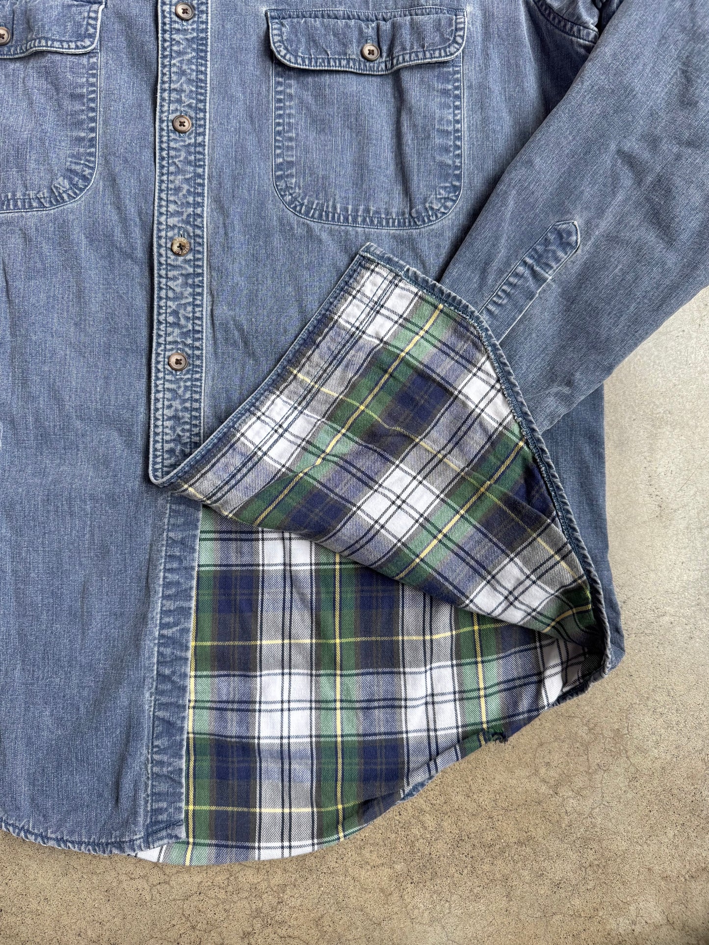 Vintage 1990s L.L. Bean Flannel Lined Denim Utility Shirt | Large