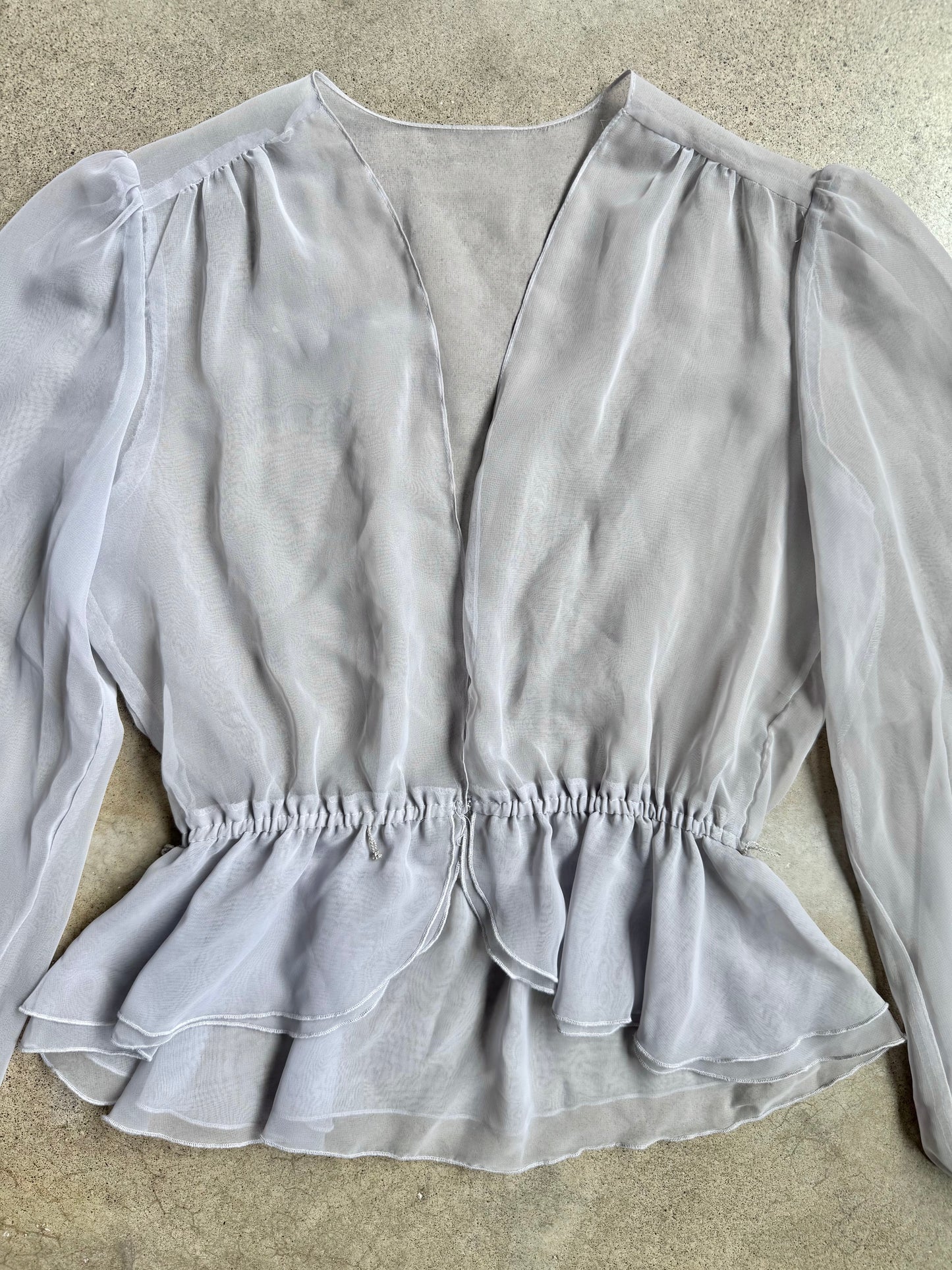 Vintage JCPenney Grey Sheer Chiffon Deep V-Neck Top | M/L