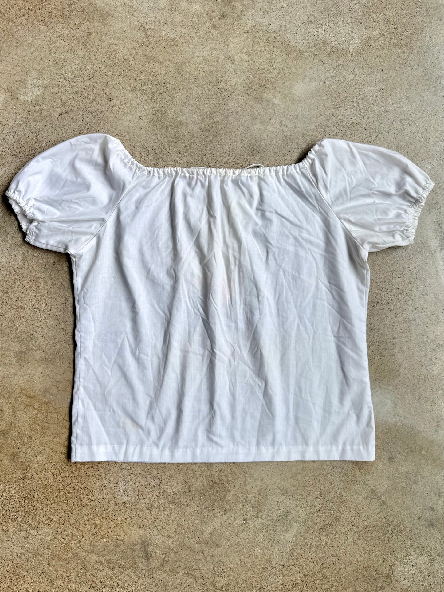 Vintage Floral & Bird Embroidered White Cotton Peasant Blouse | Large