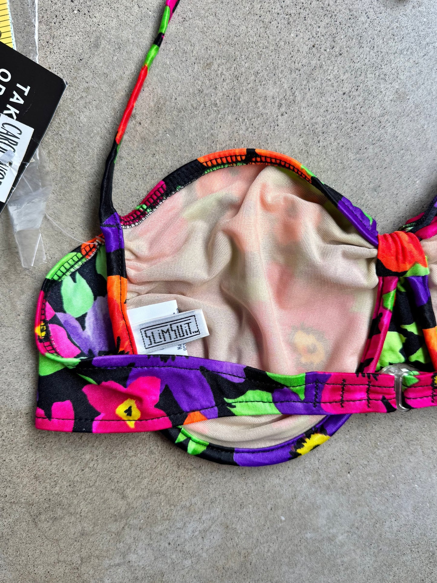 Vintage 1990s Carol Wior Tropical Floral Print Bikini Top | L/XL