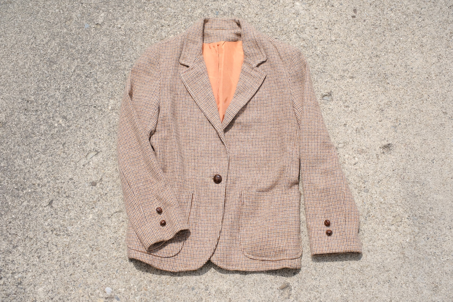 Vintage 1960s Orange & Brown Plaid Tweed Blazer | S/M