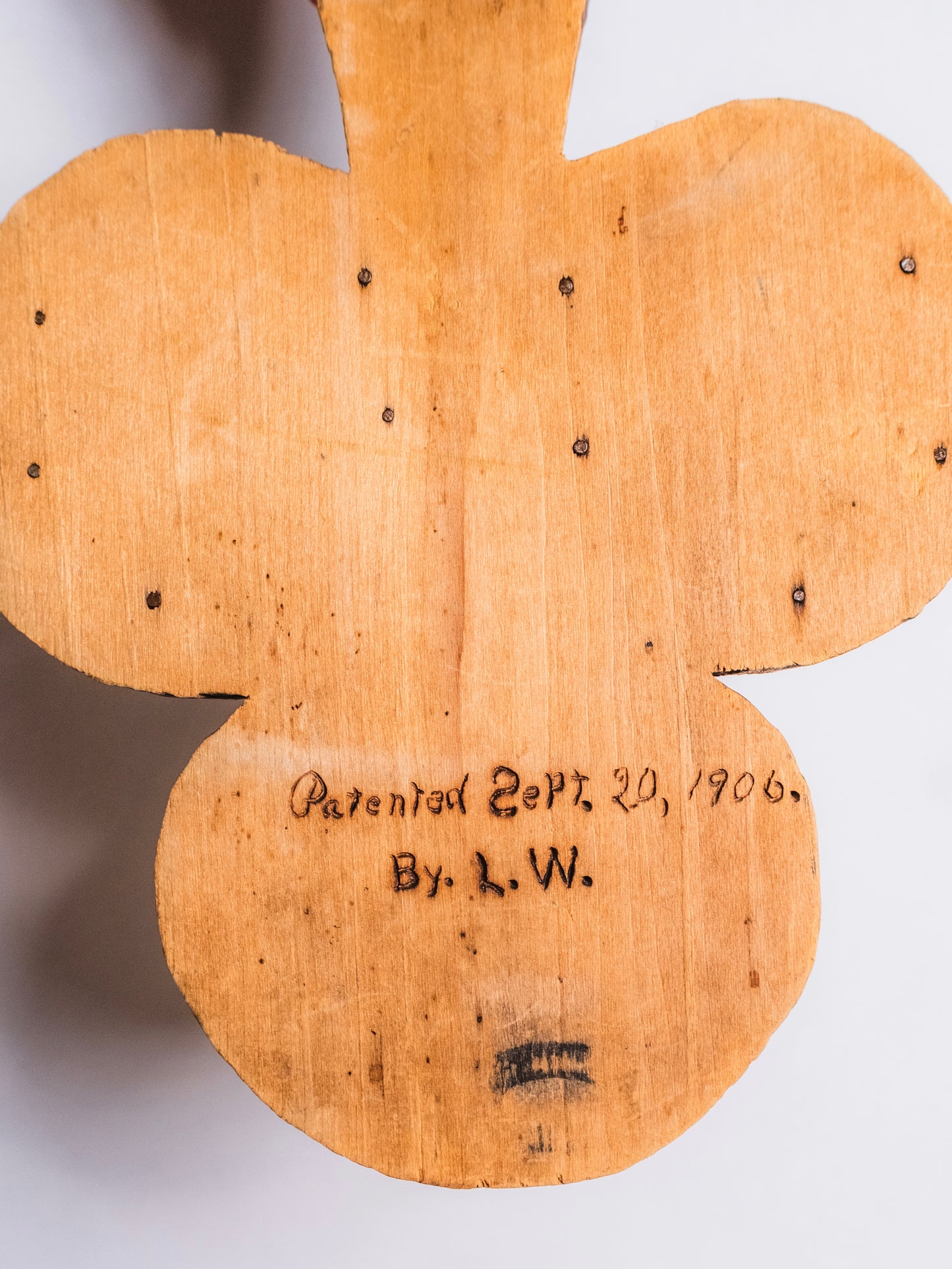 Antique 1906 Signed L.W. Wooden Pyrography Floral Pattern Wall Hanging