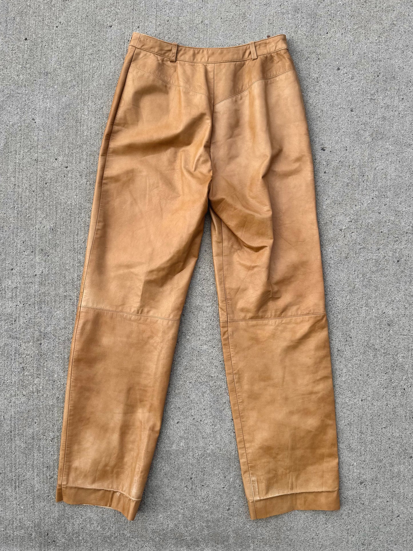 Vintage 1970s/80s Kasper J.L. Sport Tan Leather Pants | Waist 27”