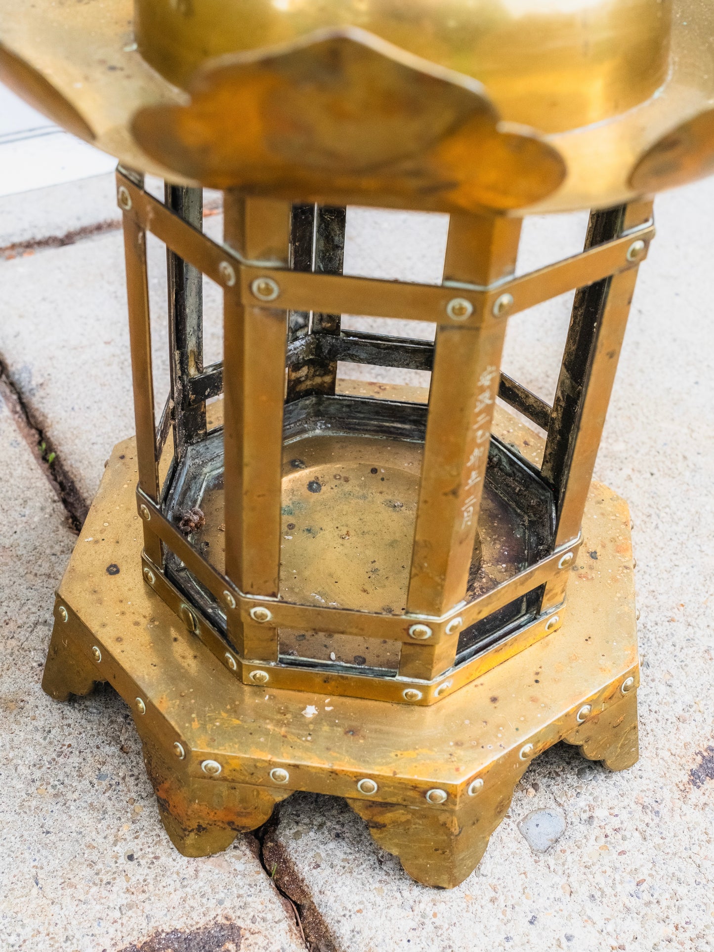 Antique 1855 Japanese Solid Brass Buddhist Temple Lanterns | Set of 2