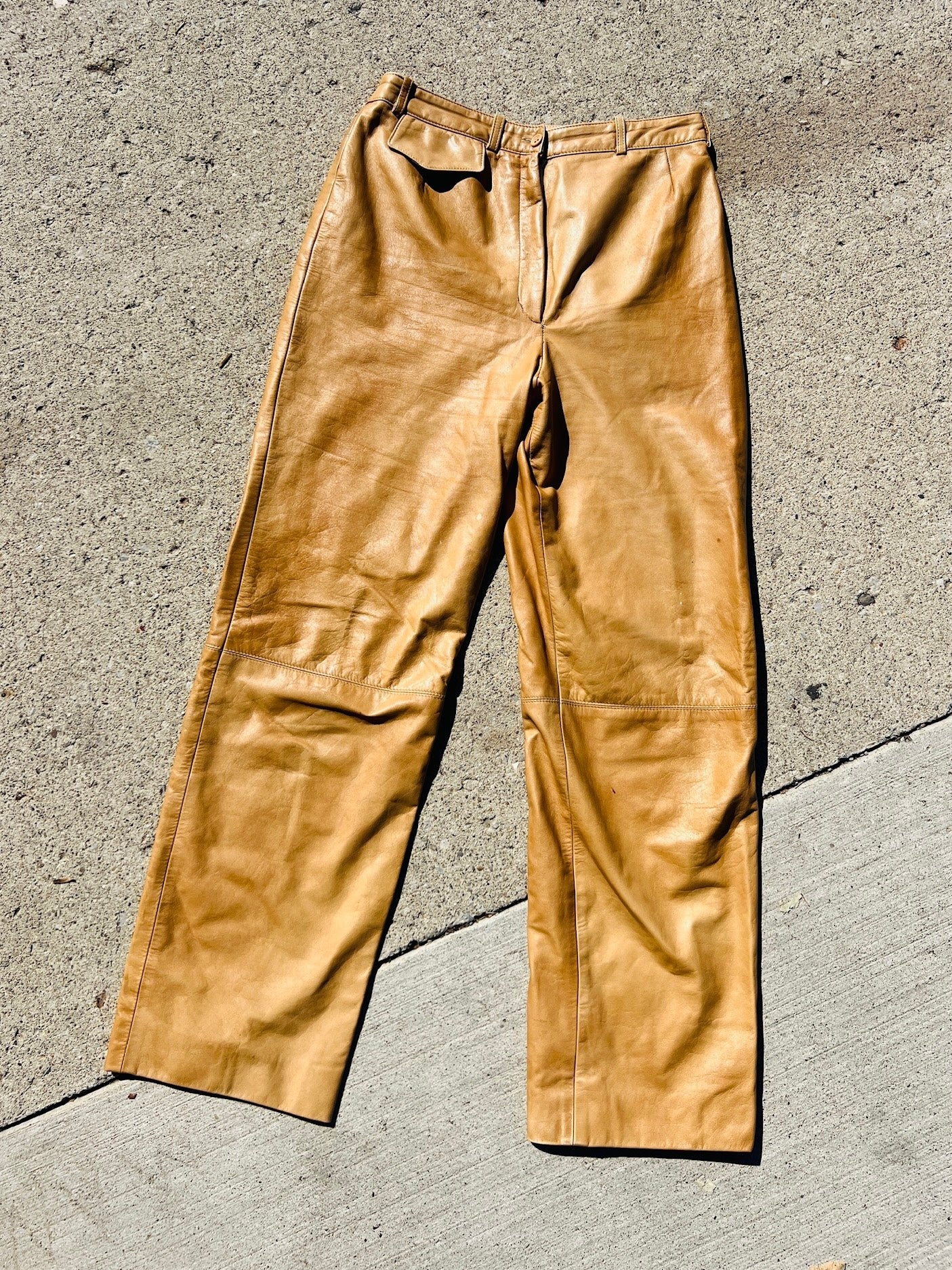 Vintage 1970s/80s Kasper J.L. Sport Tan Leather Pants | Waist 27”