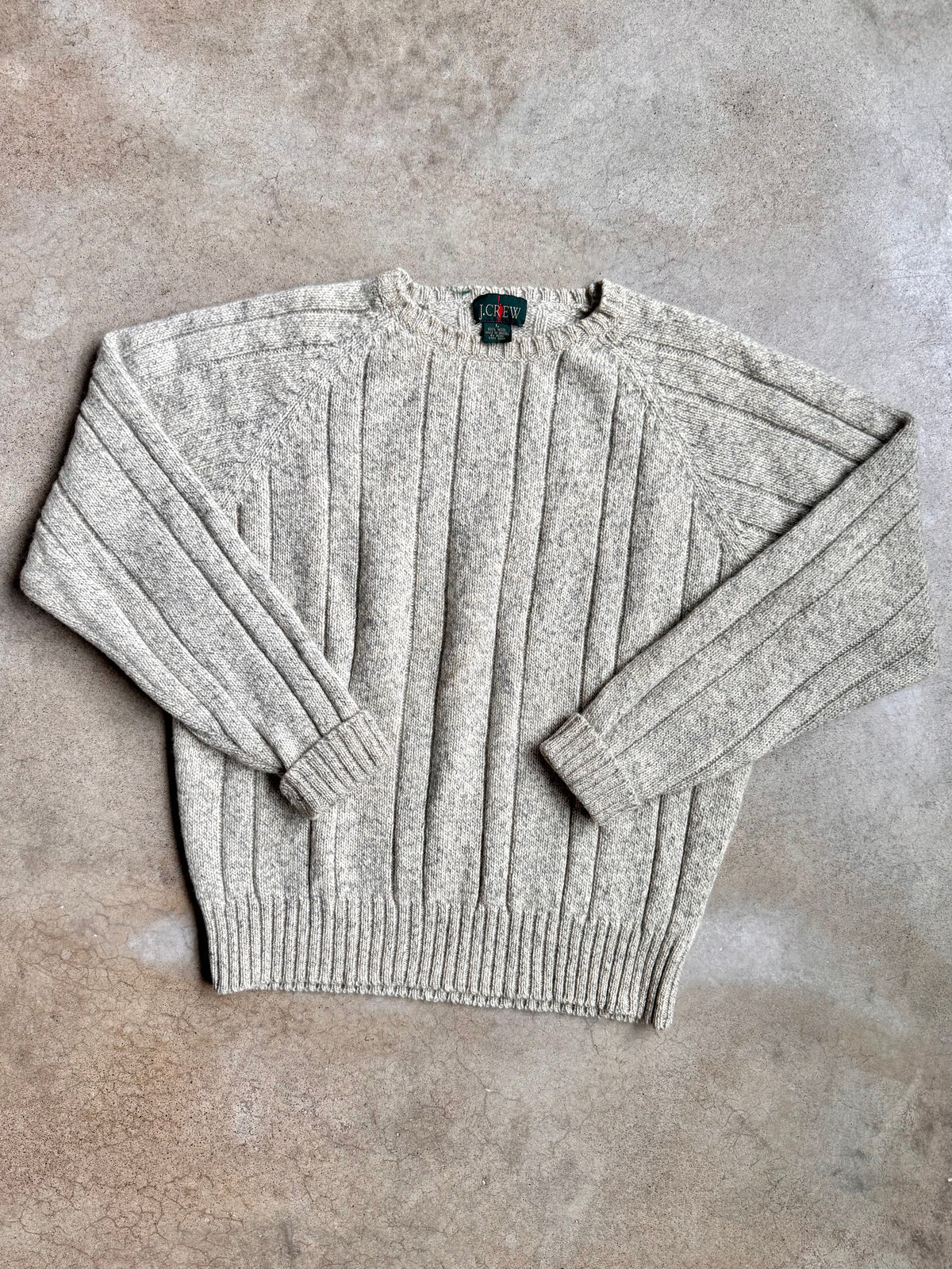 Vintage 1990s J. Crew Grey Rib Knit Wool Oarsmen Crewneck Sweater | Large