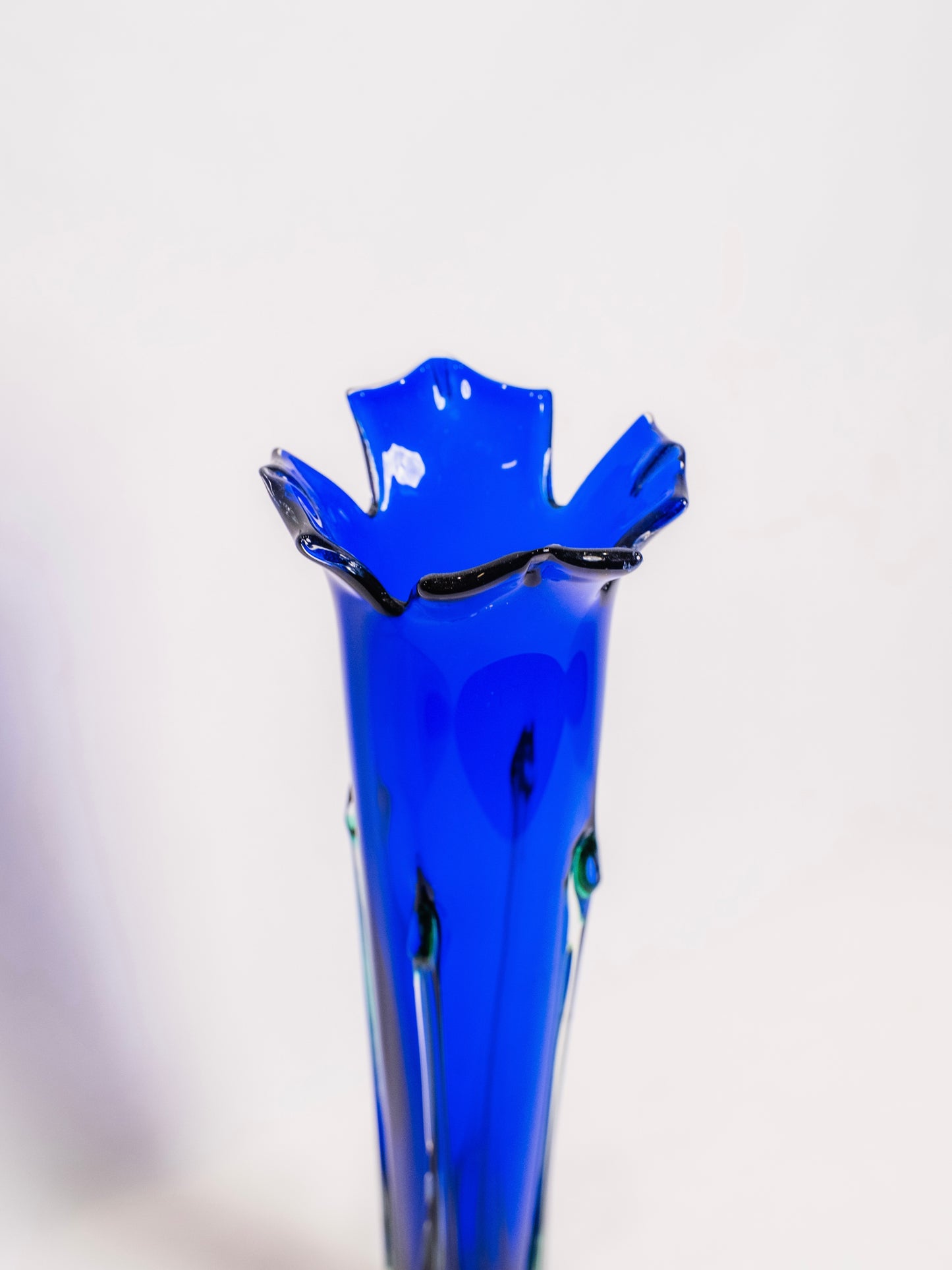 Vintage Signed Blue & Green Handblown Glass Murano-Style Flower Vase