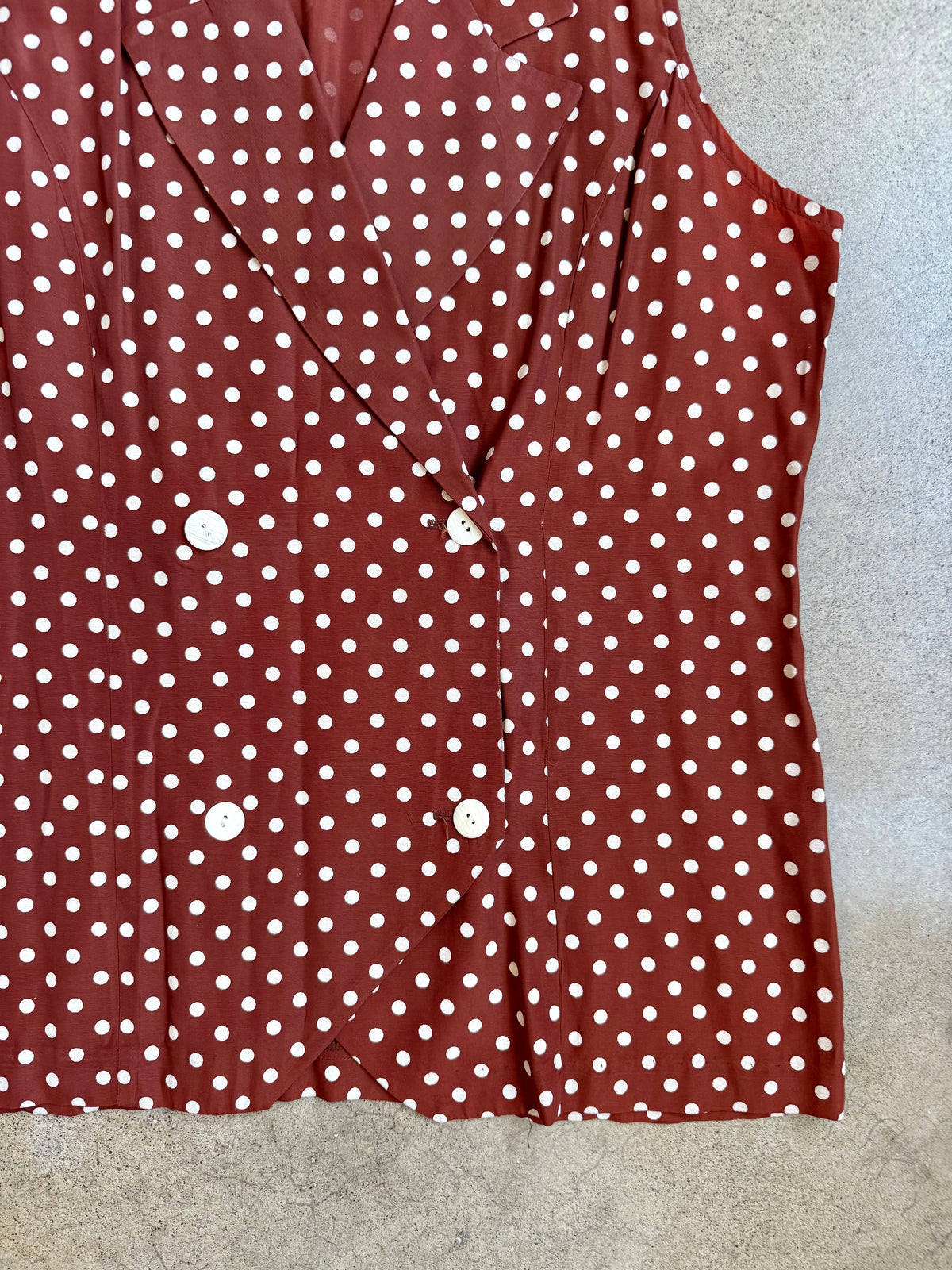 Vintage Tracy Evans Brown & White Polka Dot Sleeveless Blouse | Large