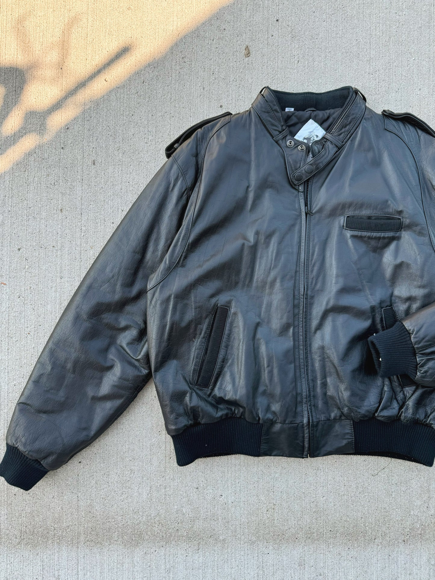 Vintage 1980s World Travel Club Black Leather Bomber Jacket