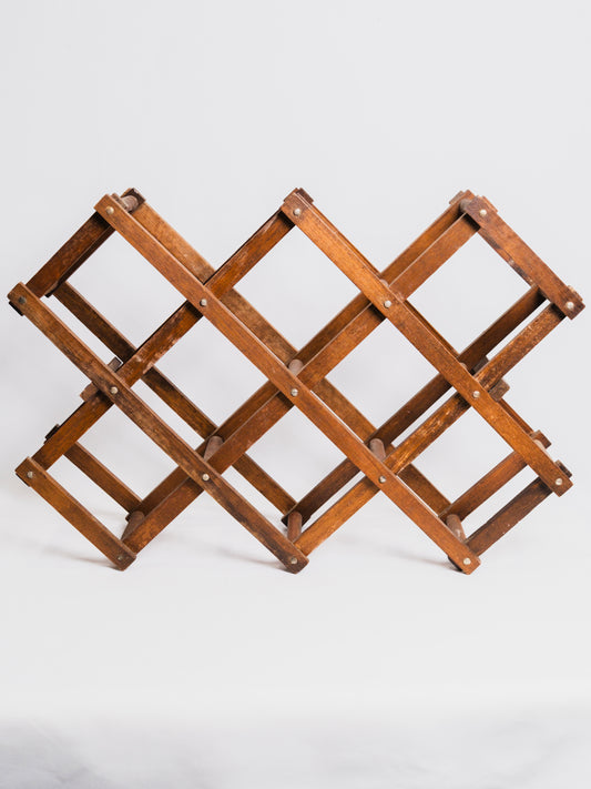 Vintage 1960s Wooden Accordion-Style Folding Wine Rack