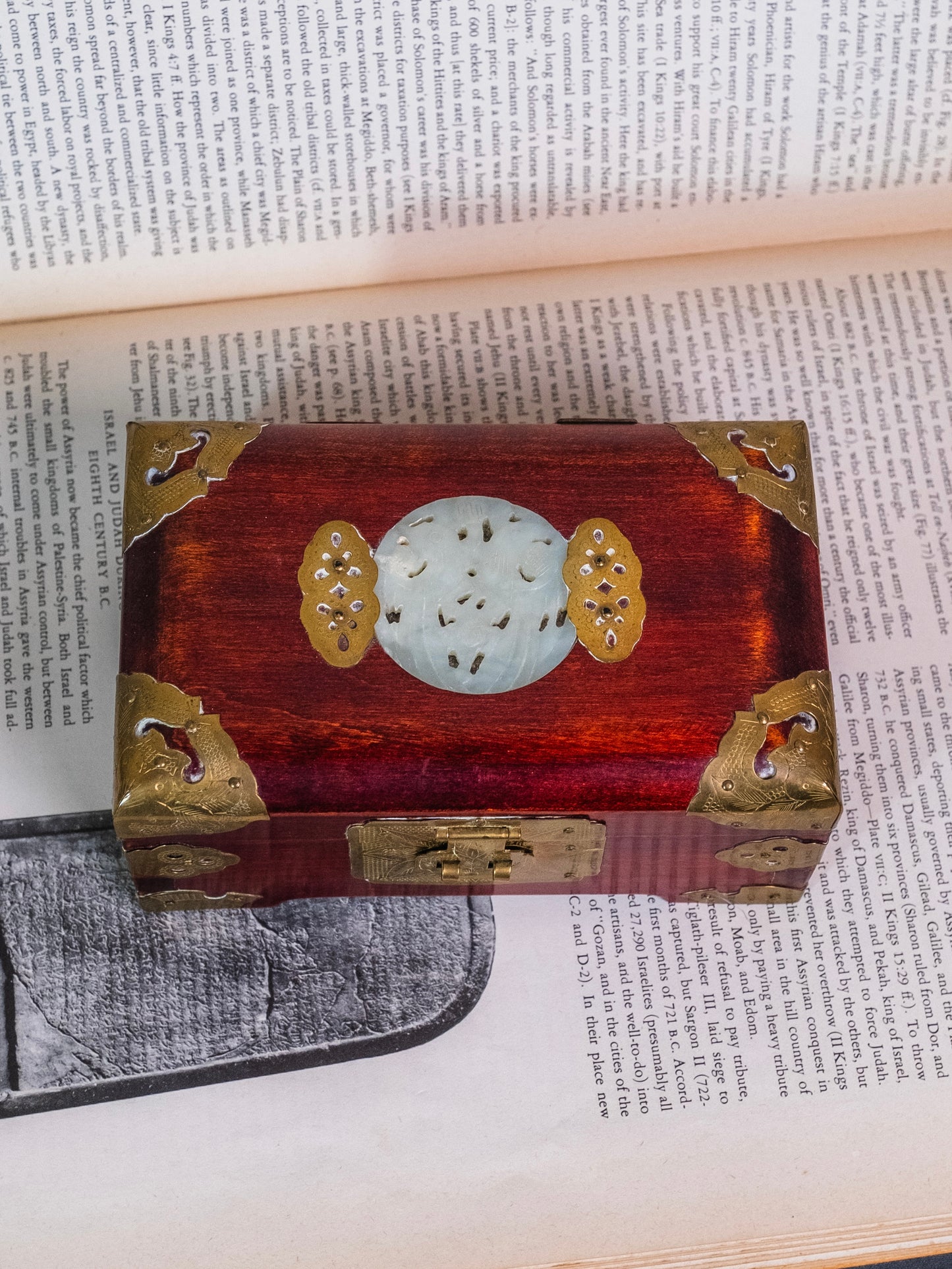 Vintage Wooden Chinese Brass Hinged Jewelry Box