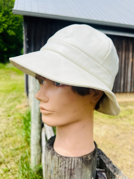 Vintage 1960s White Vegan Leather Bucket Hat