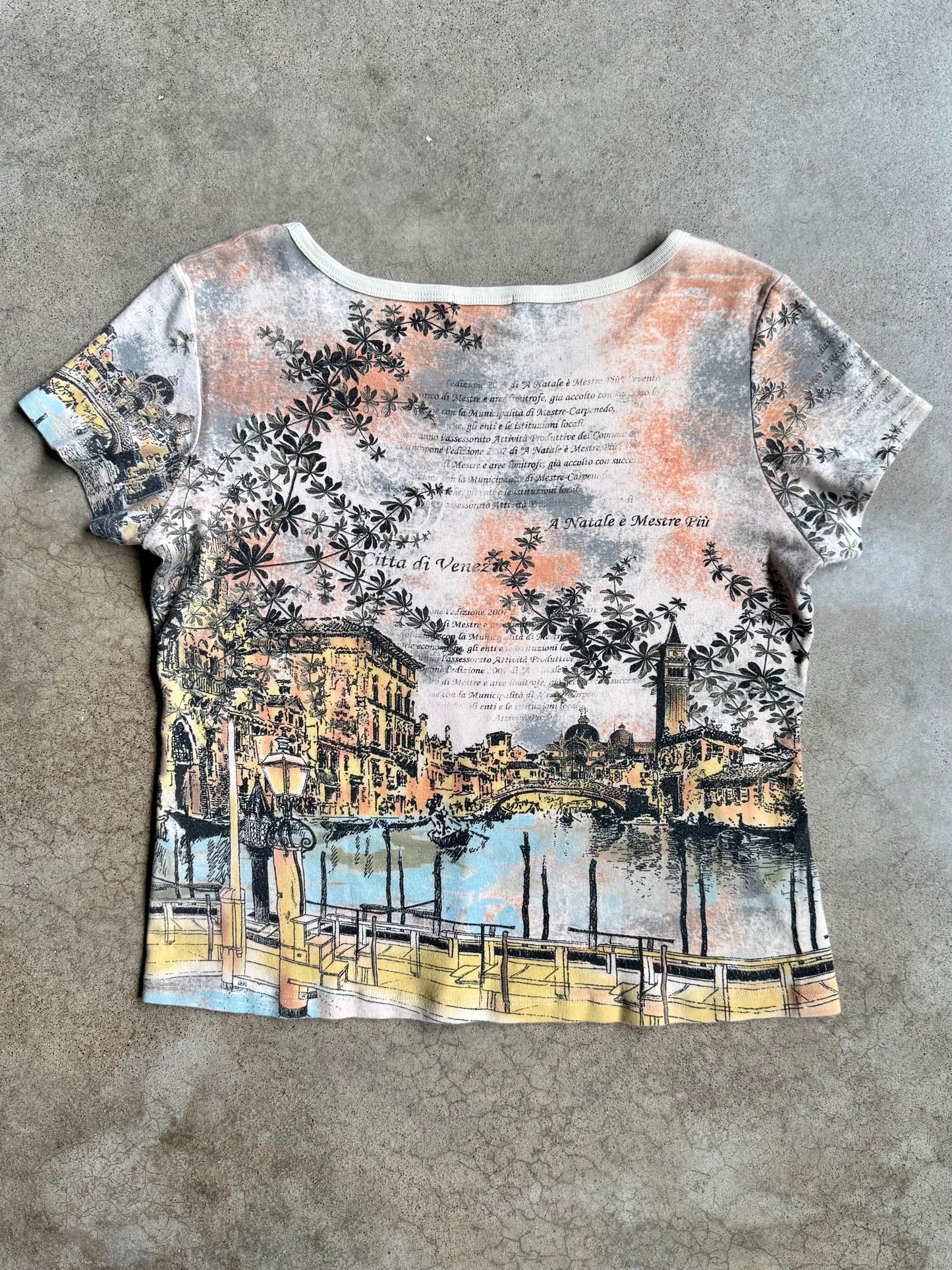 2000s Venice Italian Postcard Print Short Sleeve Tee | XL
