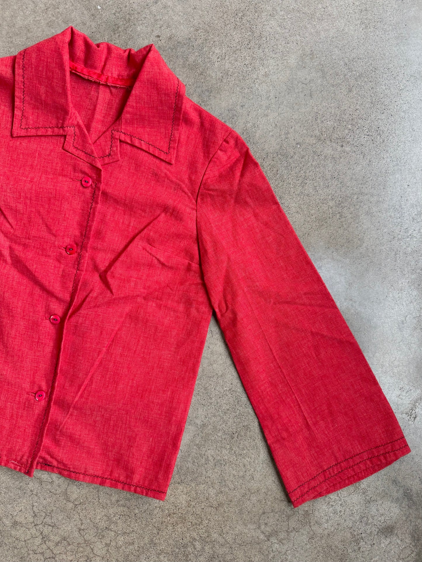 Vintage 1940s Red Western-Style Collared Shirt Jacket | XS