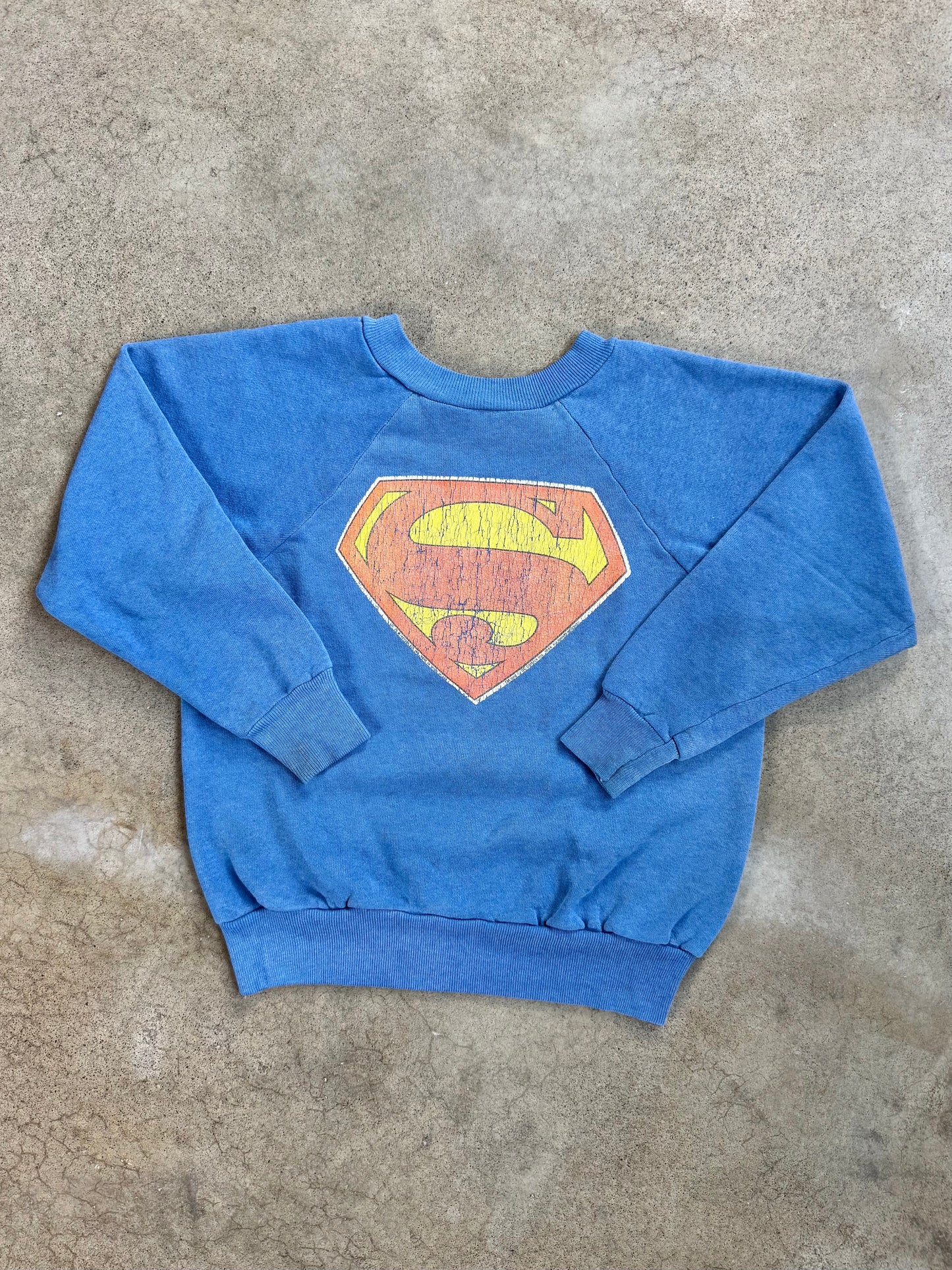 Vintage 1980s Blue Superman Graphic Raglan Sweatshirt | Youth L