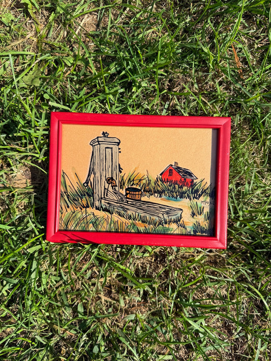 Vintage 1970s Framed & Signed McCaskil Rural Farm Scene Painting on Glass