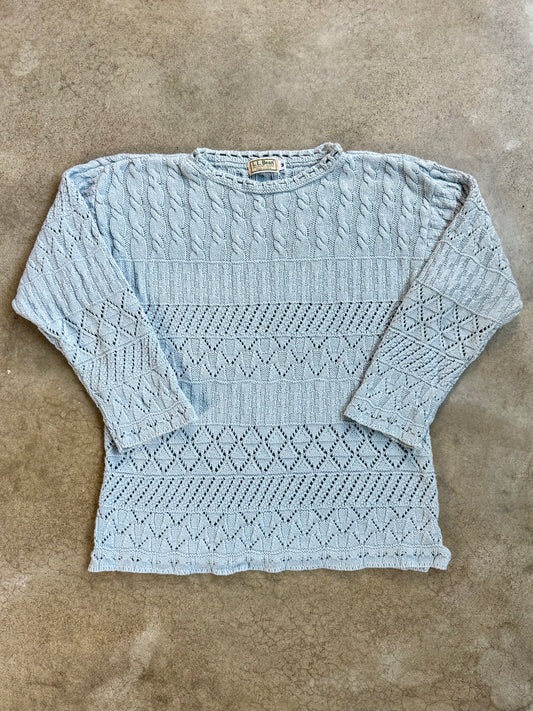 Vintage 1980s L.L. Bean Baby Blue Cotton Knit Sweater | Medium