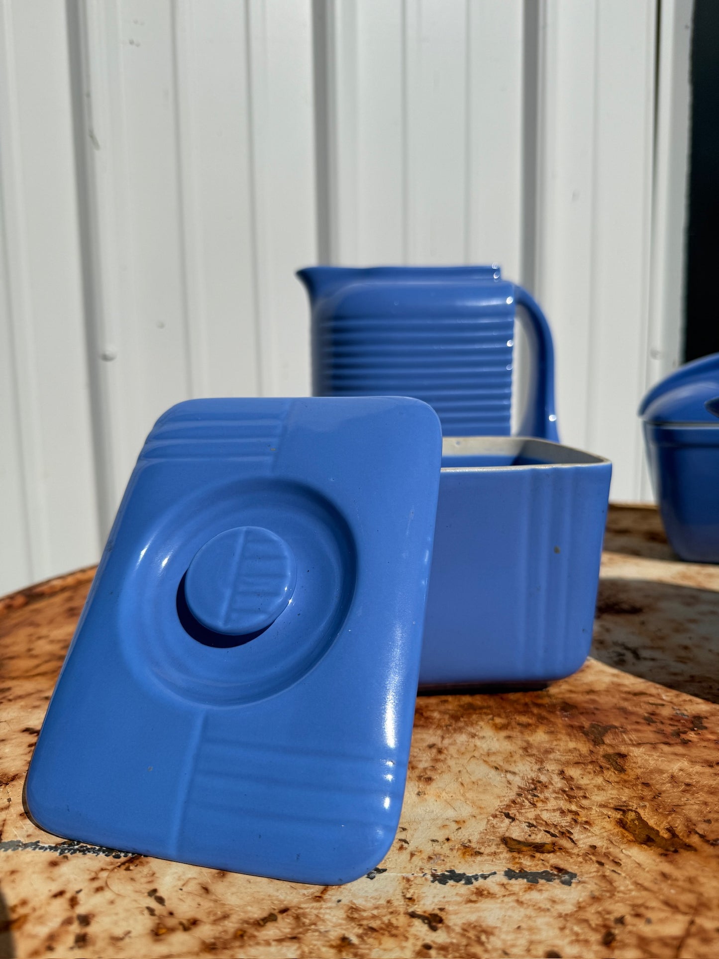 Vintage 1930s Hall China Co. Westinghouse Blue Refrigerator Dish Set