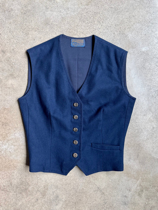 Vintage Hand-Tailored Pendleton Navy Blue Wool Vest | XS/S