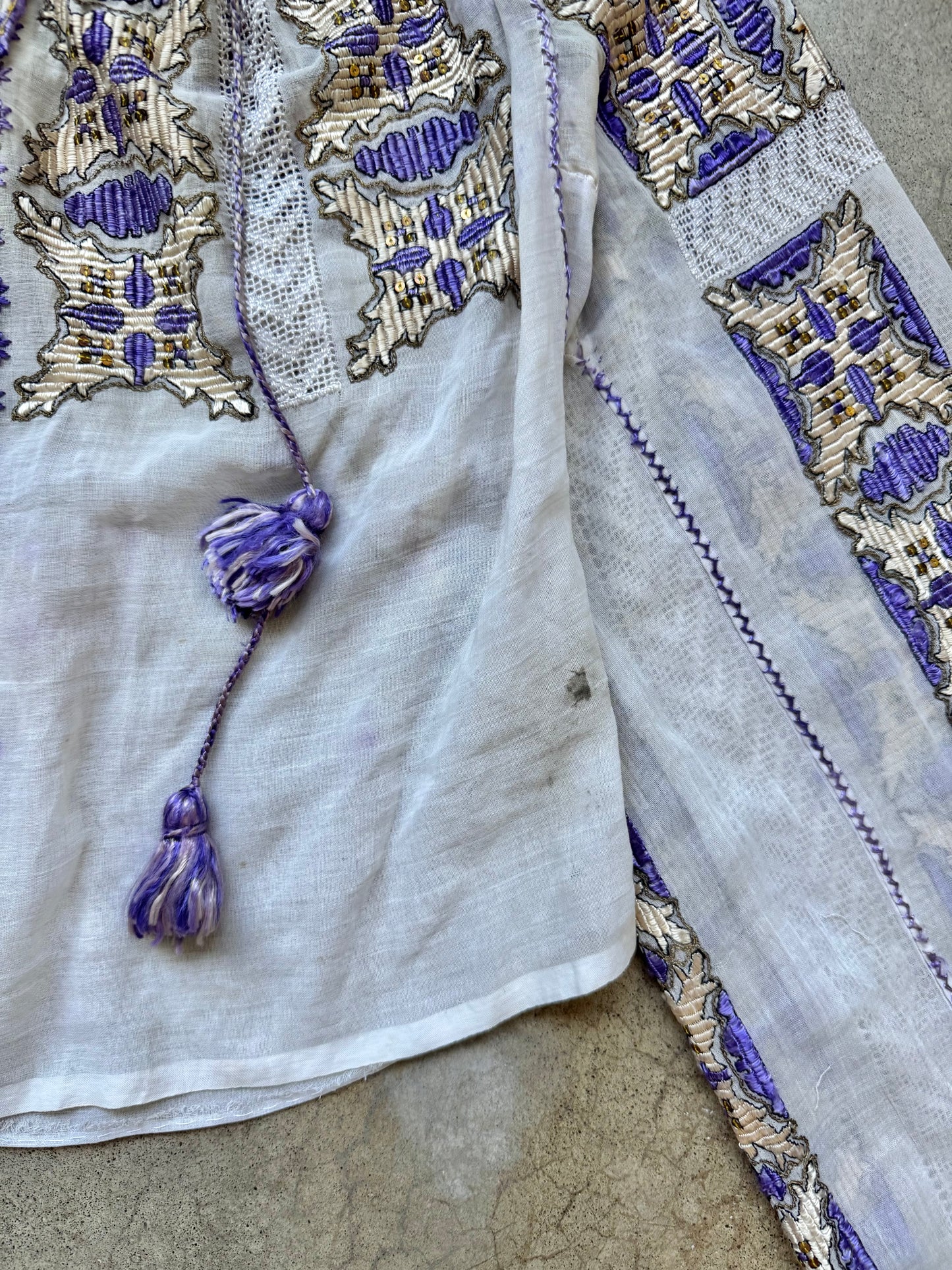 Vintage Romanian Folk Embroidered Gauze Peasant Blouse | Small