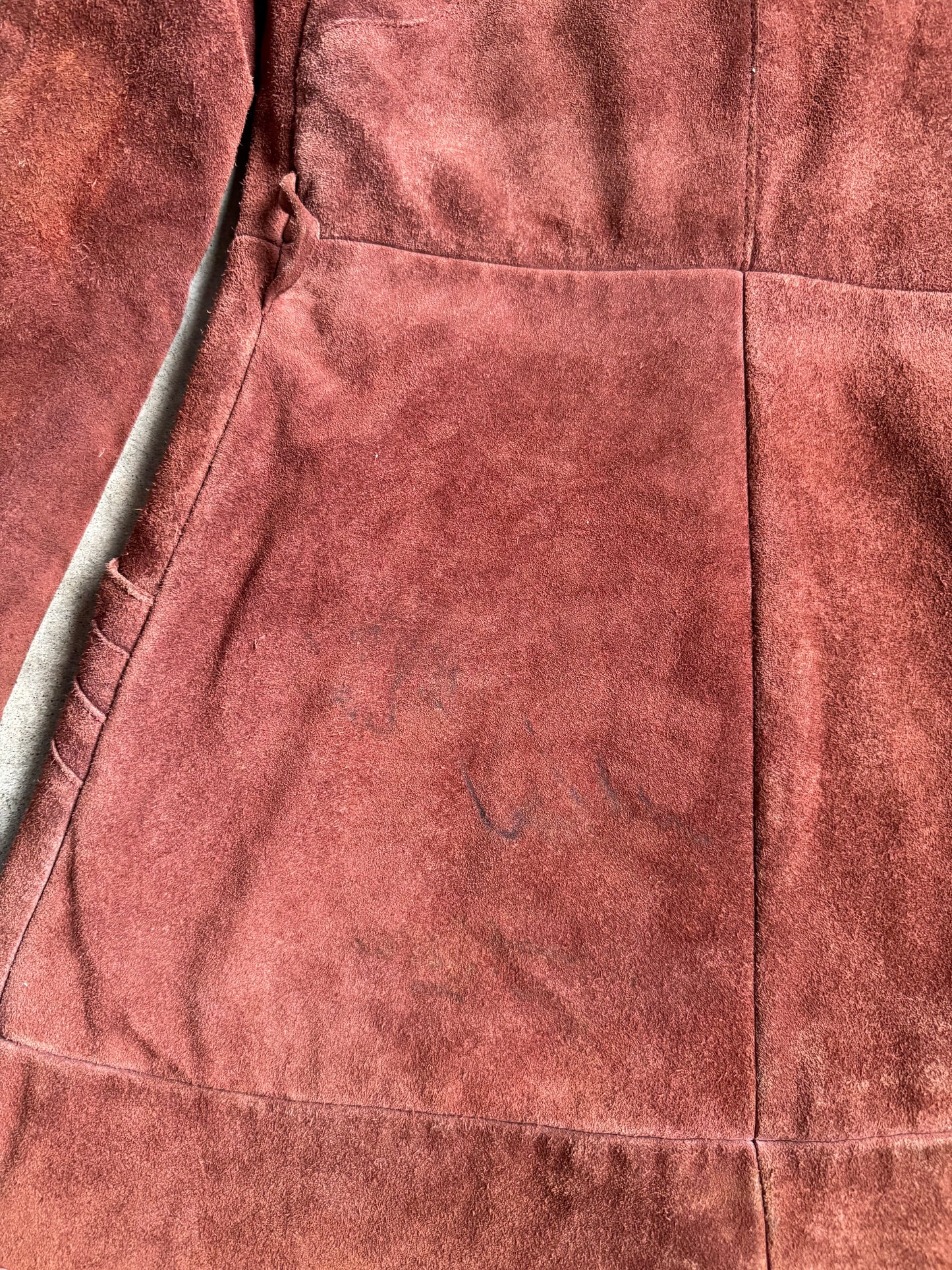 Vintage 1970s Berman’s Brown Suede Lamb Fur Trim Hooded Overcoat | Medium