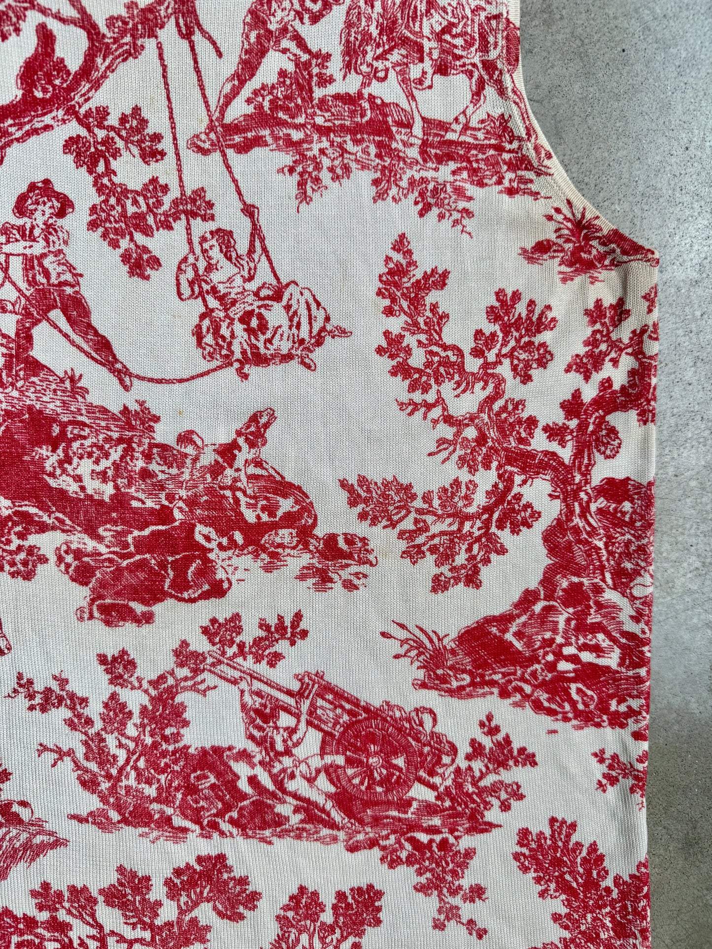 Vintage 1990s August Silk Red & Cream Toile Print 100% Silk Knit Tank Top | Medium