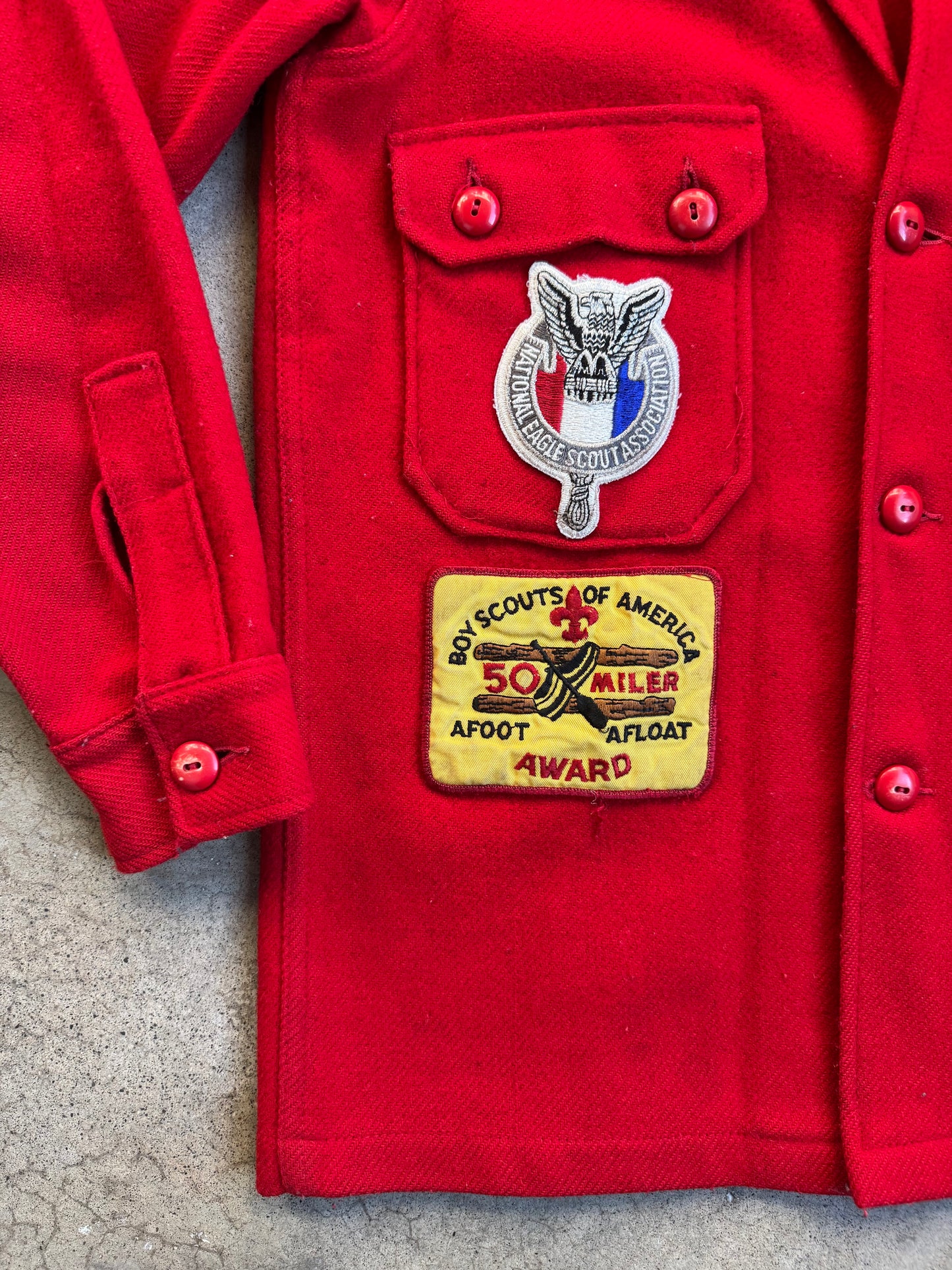 Vintage 1950s Boy Scouts BSA Patched Red Wool Shirt Jacket | 38
