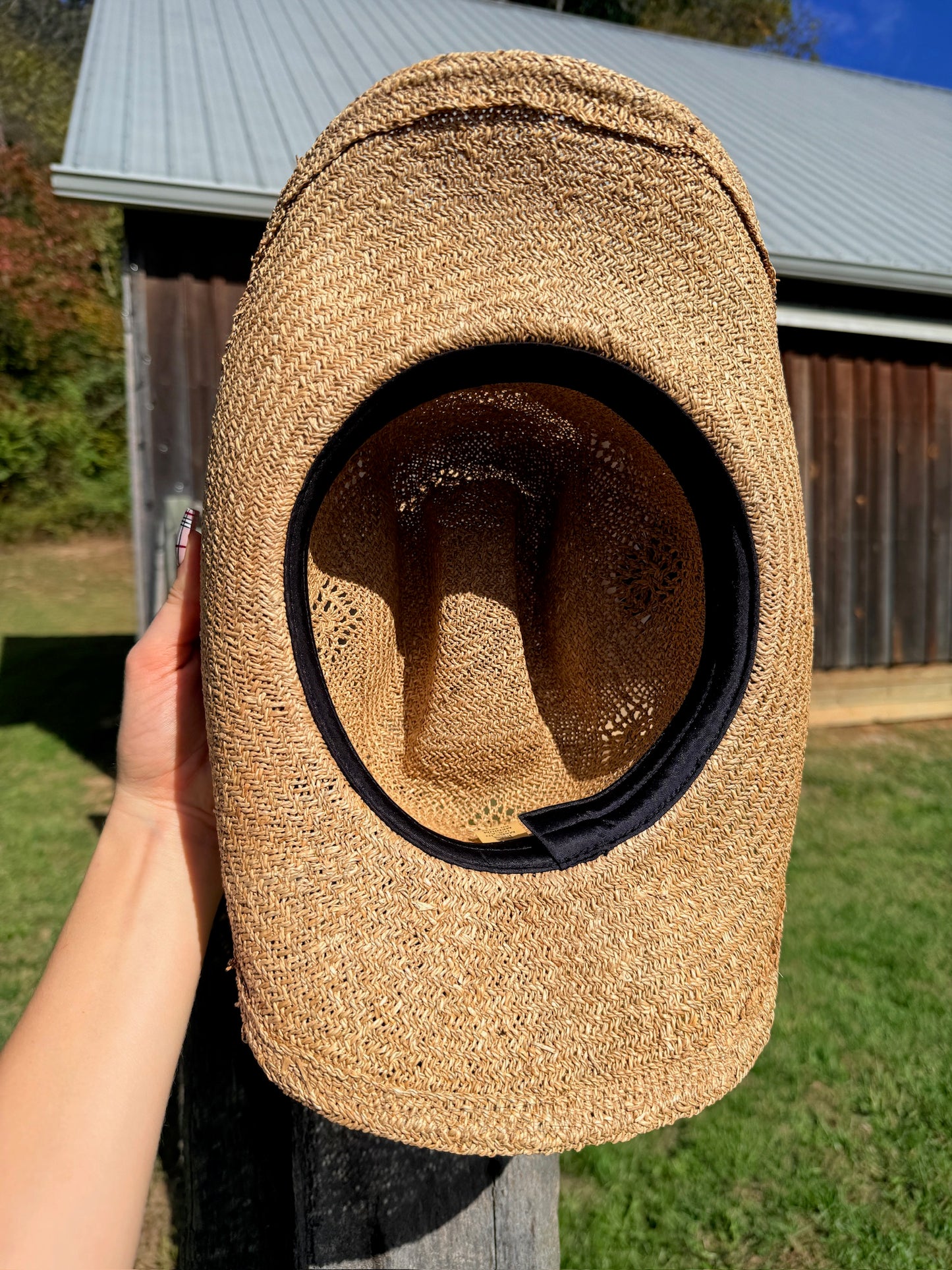 Vintage 1970s Straw Woven Feather Cowboy Hat