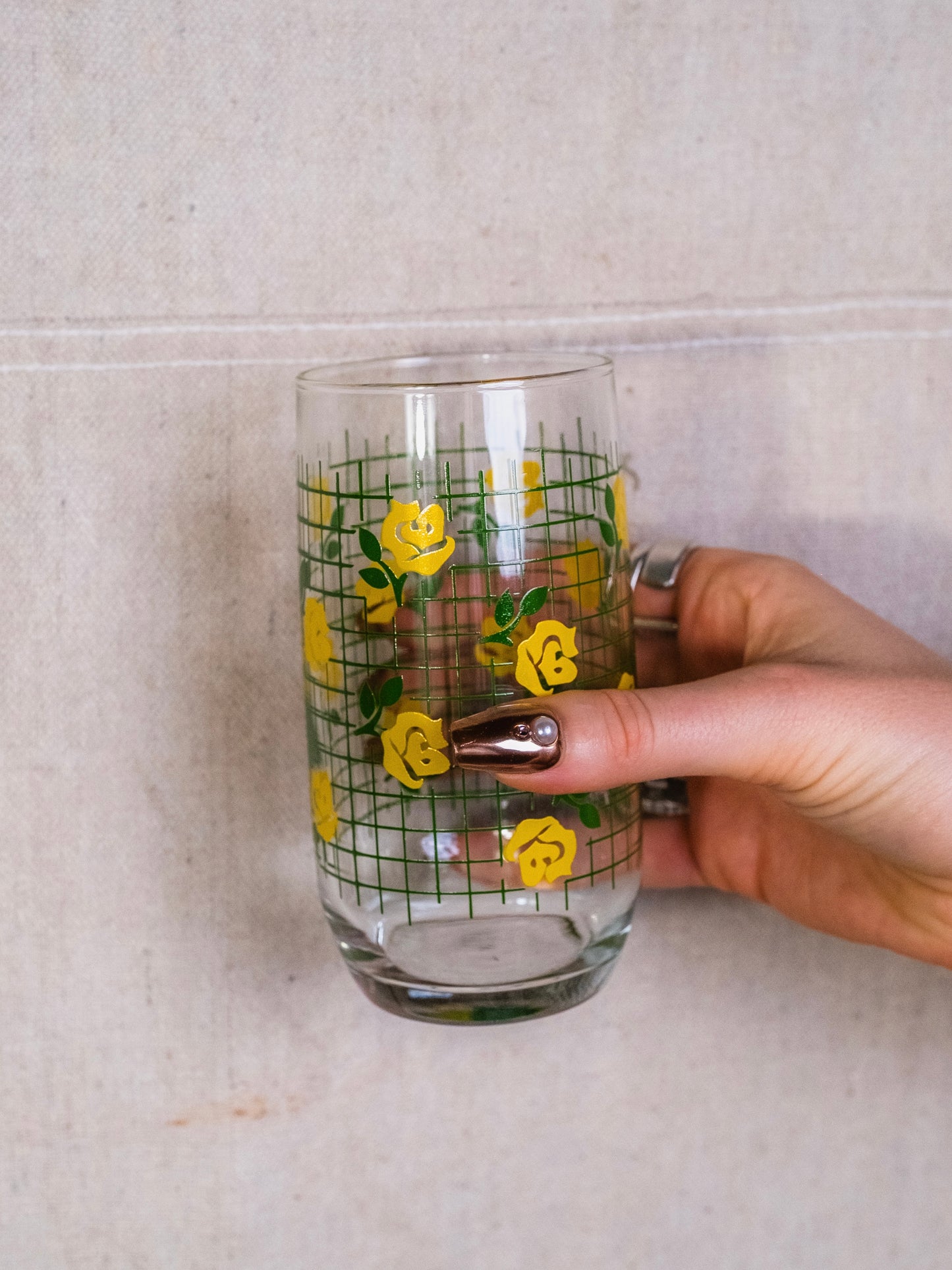 Vintage 1970s Yellow Flowers Tumbler Glasses | Set of 6