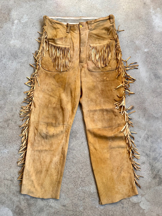 Vintage 1950s Handmade Deer Suede Western Fringe Pants | Waist 35”