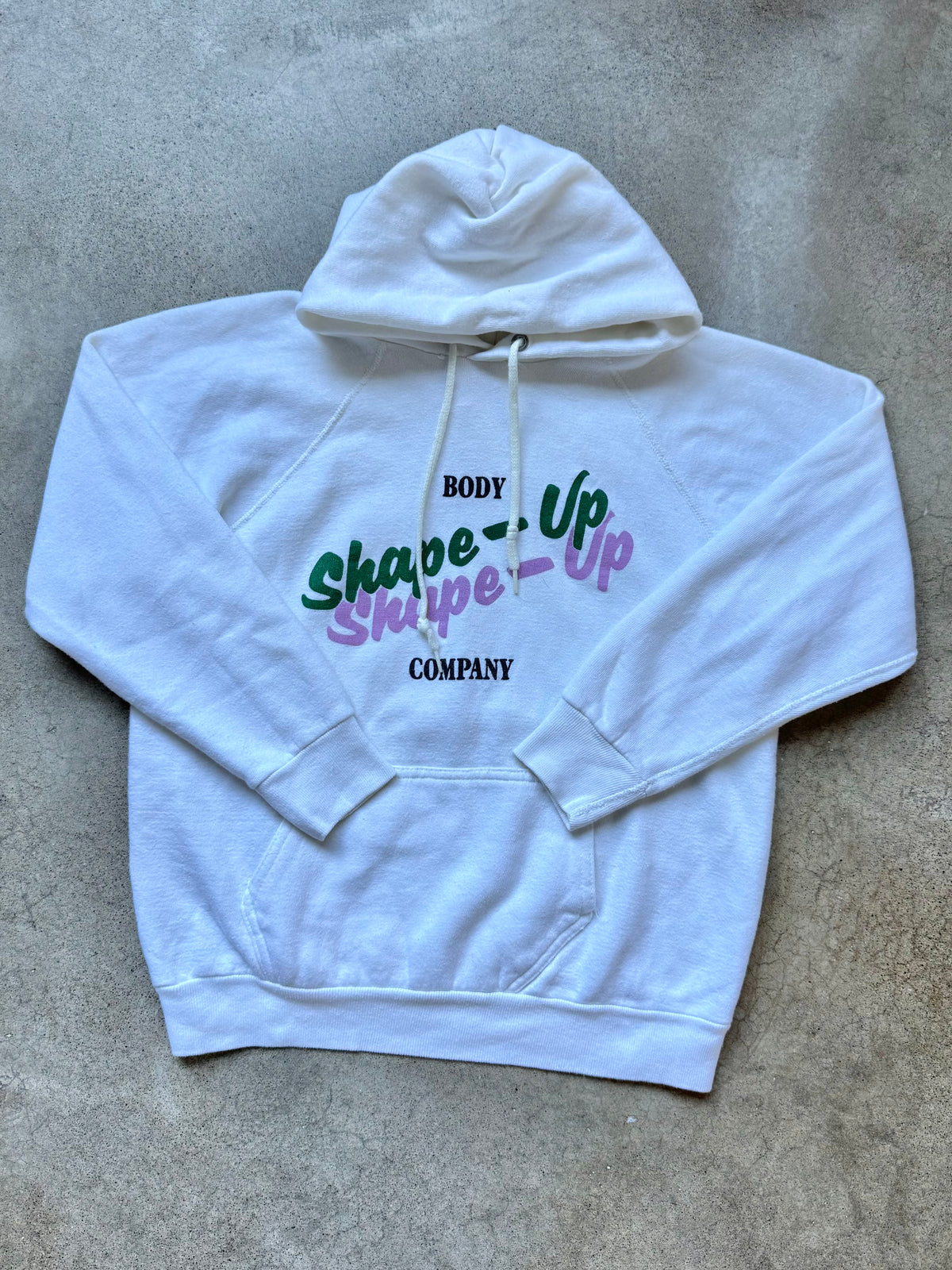 Vintage 1970s/80s Shape-Up Company White Raglan Hooded Sweatshirt | Medium