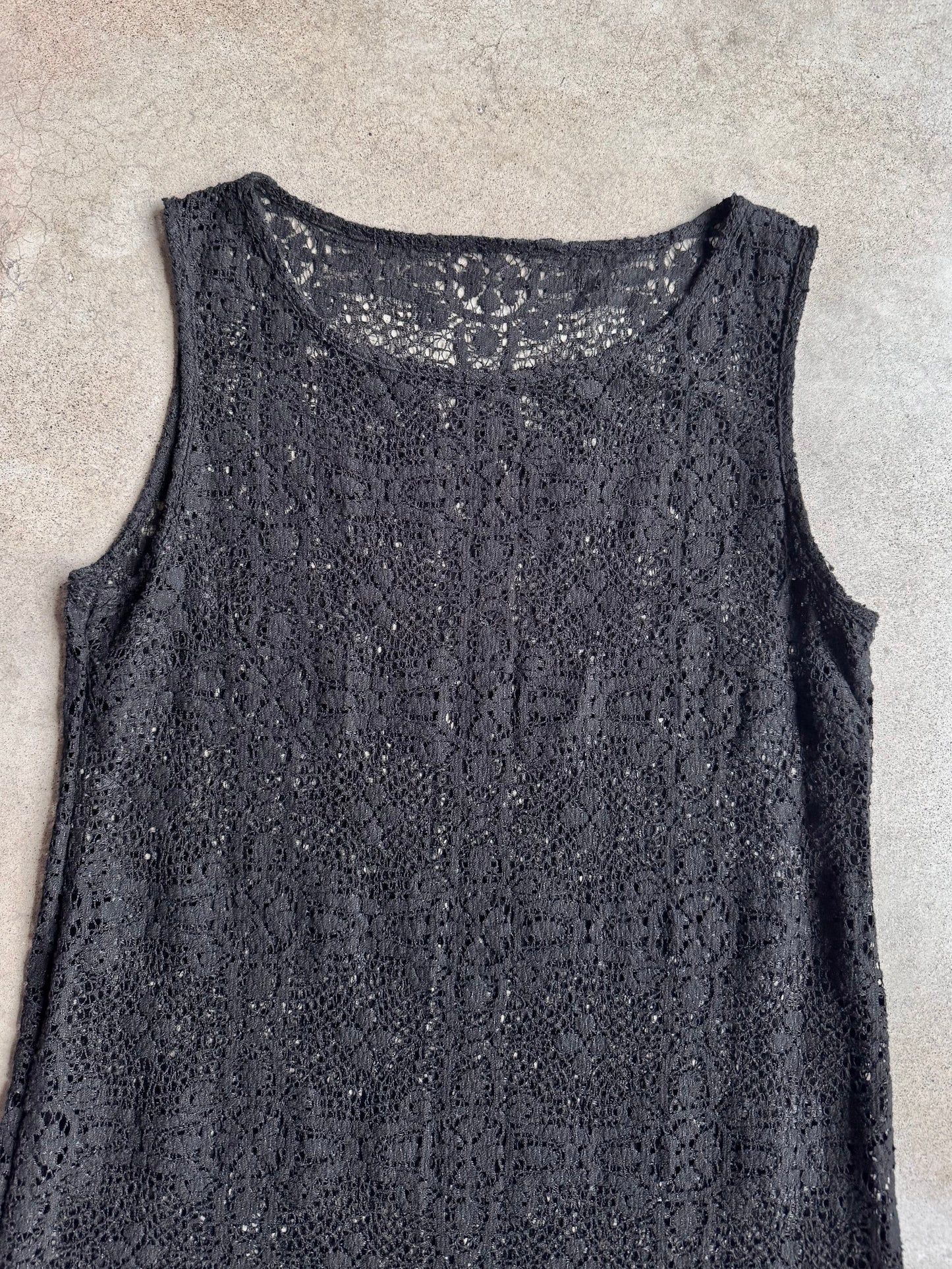 Vintage 1990s Black Crochet Lace Sleeveless Dress | Medium