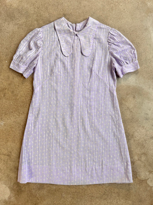 Vintage 1960s Purple Floral Collared Puff Sleeve Dress | Medium