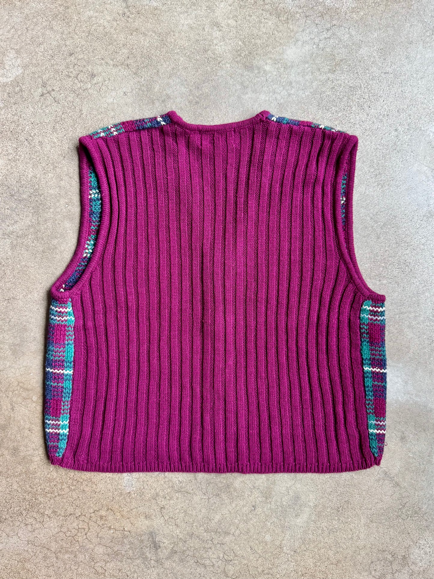 Vintage 1980s Jantzen Plaid Knit Zip-Up Sweater Vest | XL