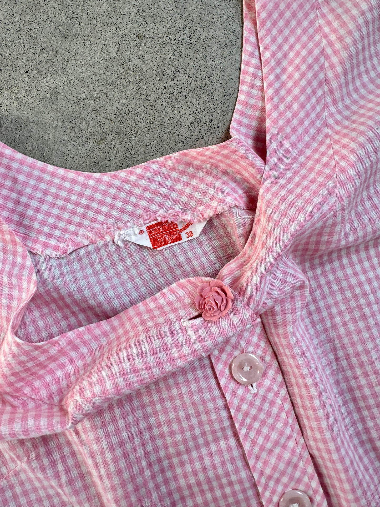 Vintage 1950s Laura Mae Pink Gingham Sleeveless Blouse | Large