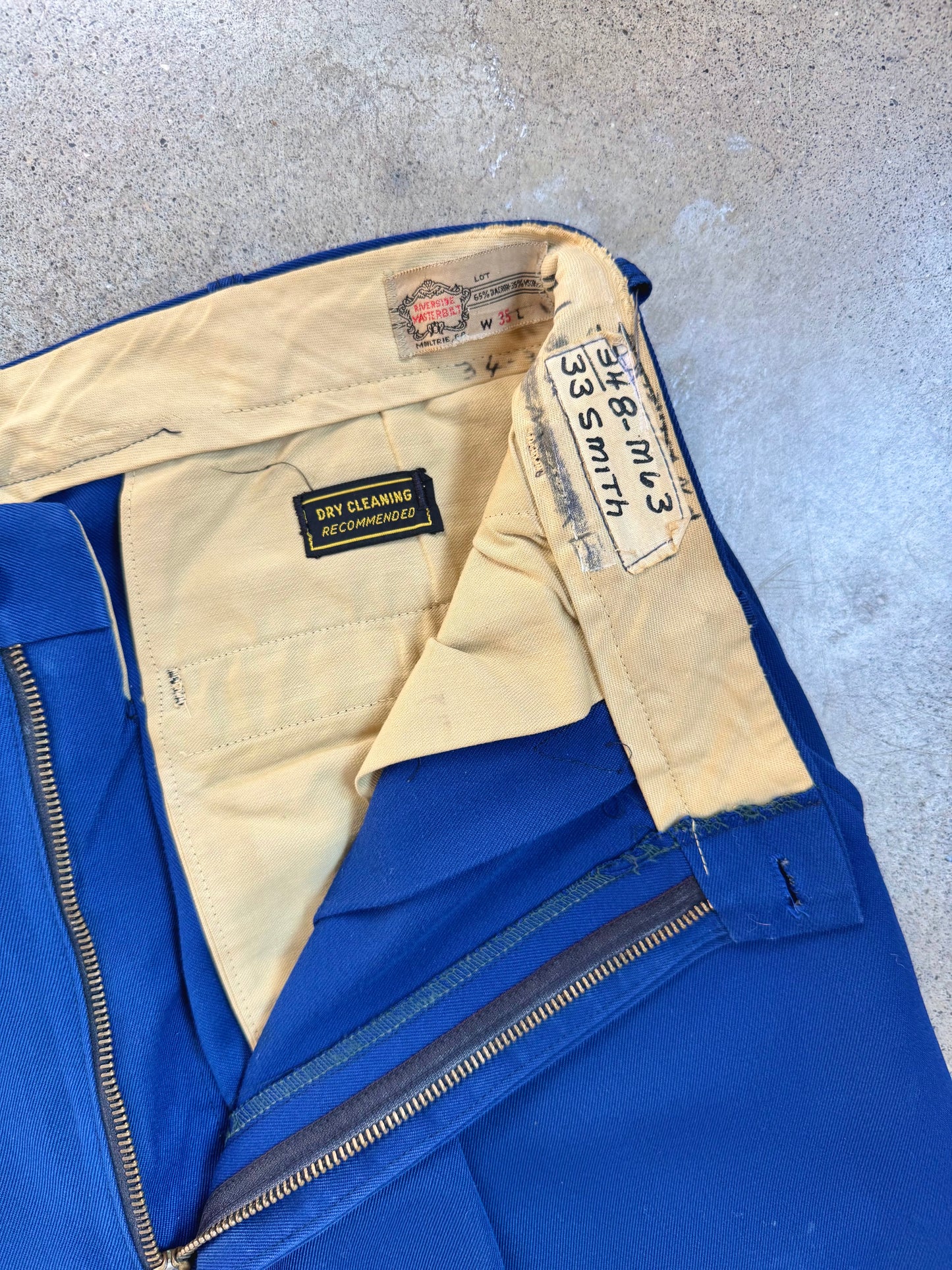 Vintage 1950s Riverside Masterbilt Royal Blue High-Waist Pleated Trousers | Waist 32”