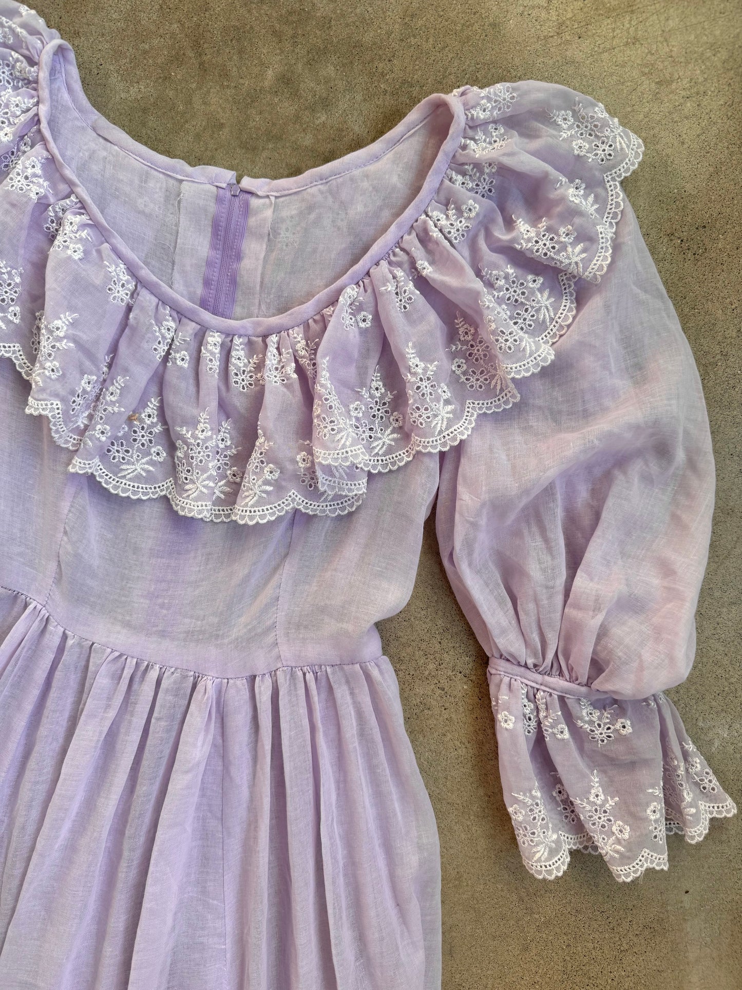 Vintage 1970s Purple Floral Eyelet Frilled Fairy Princess Maxi Dress | XS/S