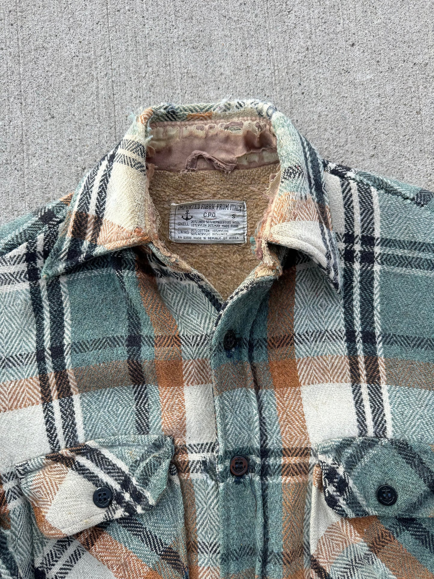 Vintage 1960s C.P.O. Distressed Plaid Wool Shirt Jacket | Small