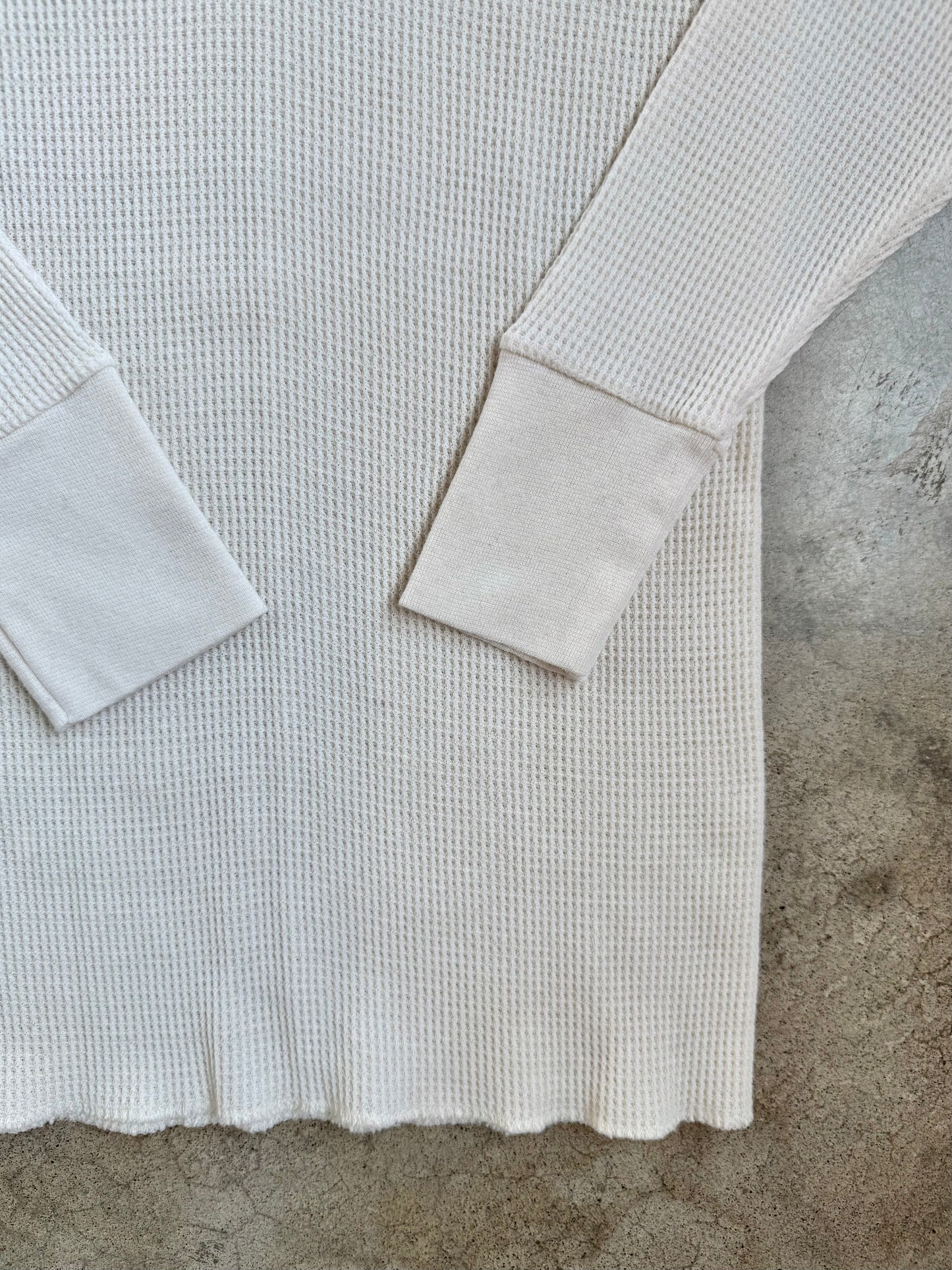 Vintage 1990s Hanes White Waffle Knit Henley Thermal | Large